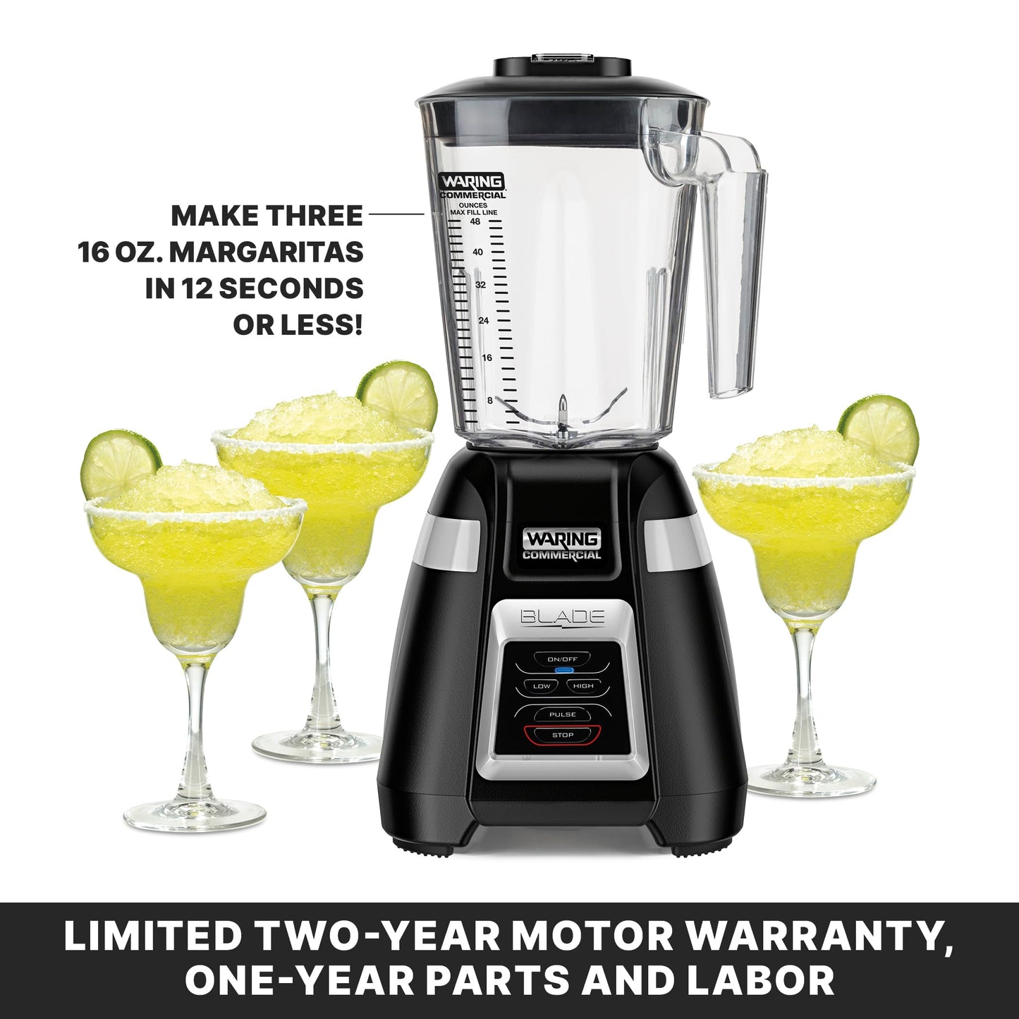 Waring Commercial BB320 Blade 1 HP Blender, Toggle Switch Controls with Pulse feature, 48 oz BPA Free Copolyester Stacking Container, 120V, 5-15 Phase Plug Black