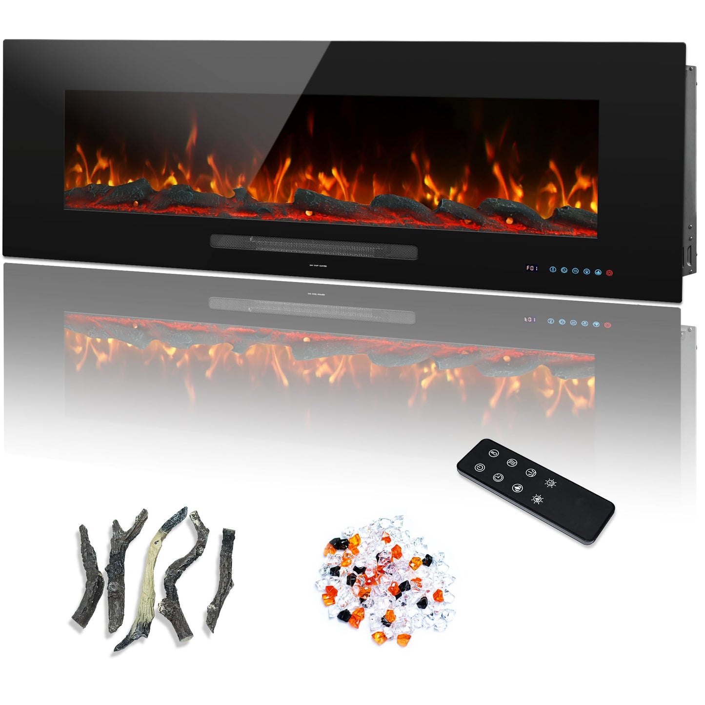 Dreamflame 50" Electric Fireplace, Recessed & Wall Mounted Fireplace Heater 13 * 13 Colors Flame &Fuel Bed w/5 Dimmer, Touchscreen &Remote Control Temp, Overheating Protect, Hardwired, 1500W, Black