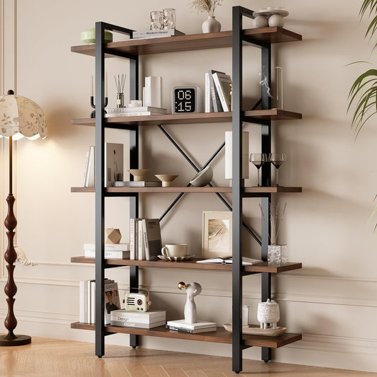 LZ-DONGMAN Bookshelf, Industrial Style Bookcase, Book Rack, Storage Rack Shelves in Living Room/Home/Office, Books Holder Organizer for Books/Movies (5-Tiers)