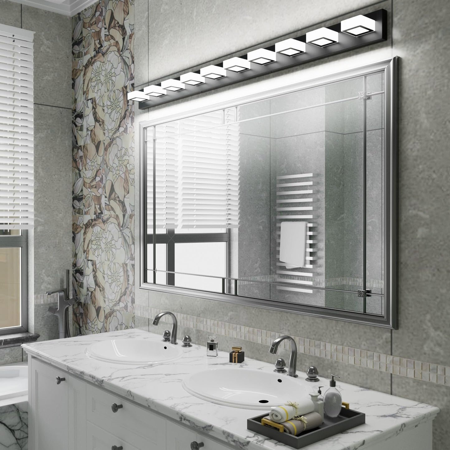 Ralbay 66inch Matte Black Bathroom Vanity Lights Metal Acrylic LED Modern Black Bathroom Wall Lighting Fixtures