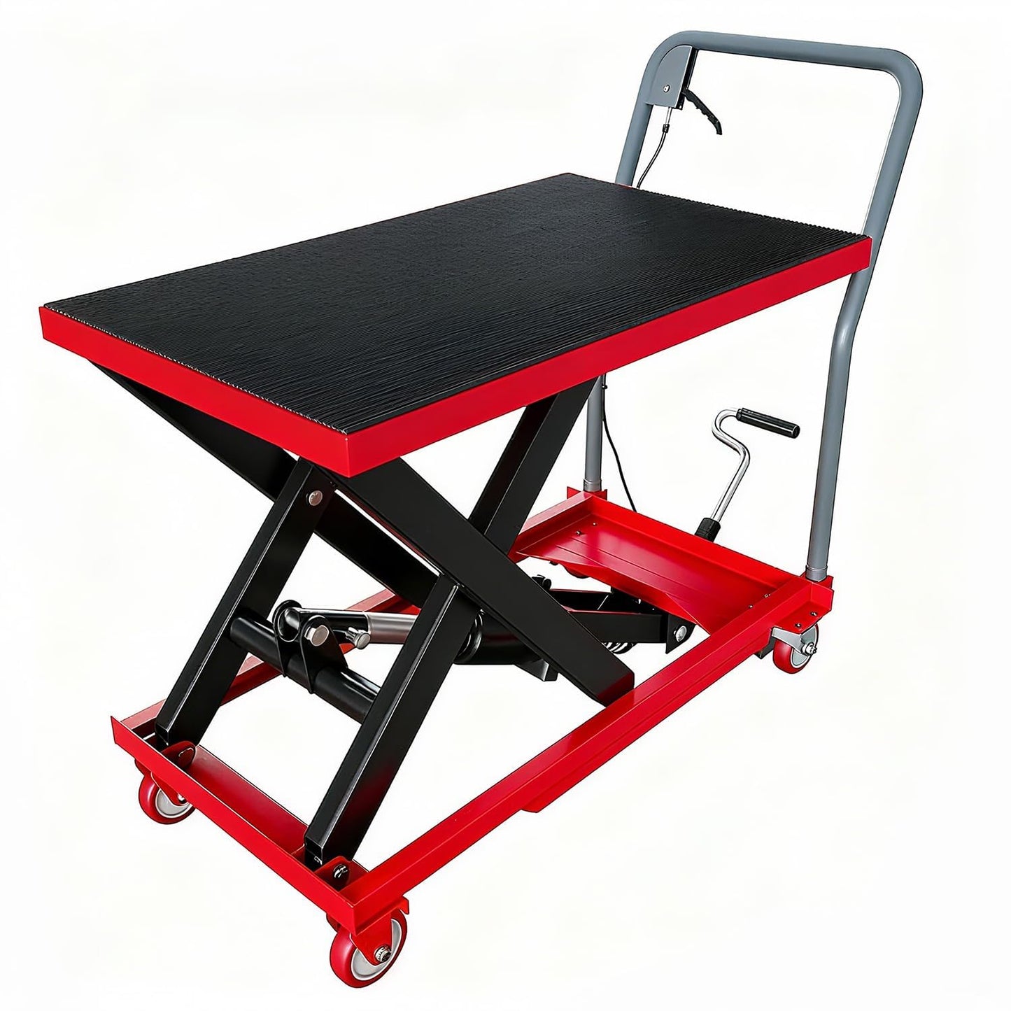 330 Lbs Heavy Duty Single Scissor Hydraulic Lift Table Cart – 28.5" Max Lifting Height, 4 Swivel Casters, Non-Slip Platform Pad, Mobile Material Handling & Transport for Warehouse, Workshop & Garage