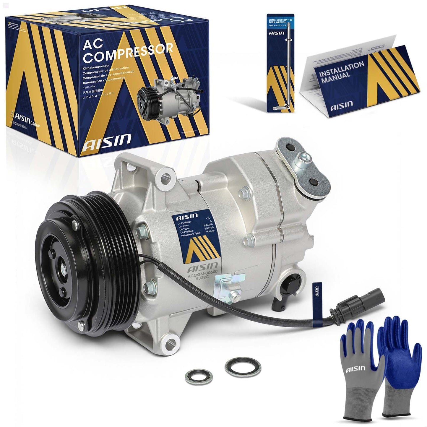 AISIN AFTERMARKET ACCGM-00600 Air Conditioner AC Compressor - Compatible with Buick Verano 2012 2.4L - with 4-Pulley Groove, with Clutch