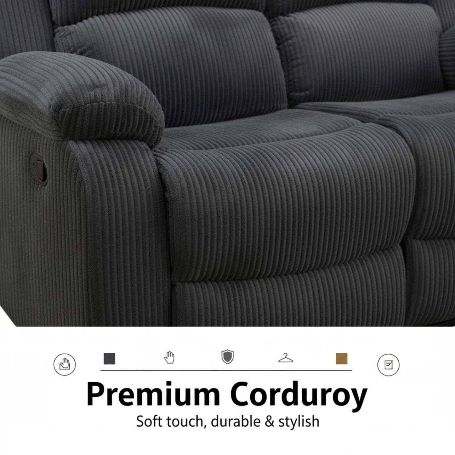 Trygoal Manual Recliner Sofa Set, Corduroy Reclining Living Room Furniture Set, Adjustable Backrest Reclining Chair & a 3 Seater Couch Furniture Set for Living Room & Home Theater, Dark Grey