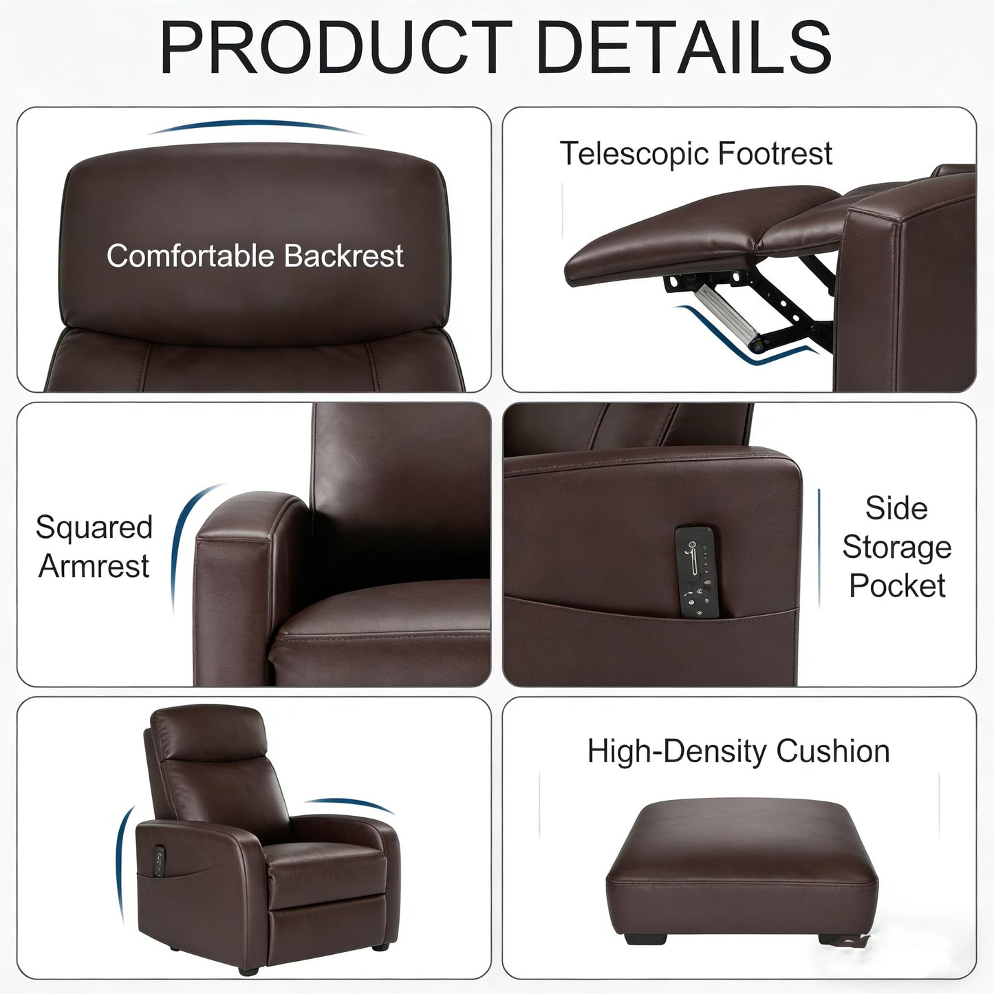 Simple Deluxe Massage Recliner Chair - Adjustable PU Leather Recliner, Luxe Reading Chair & Sofa Chair for Living Room Chairs or Bedroom Chair, Small Recliner for Home Theater, Brown