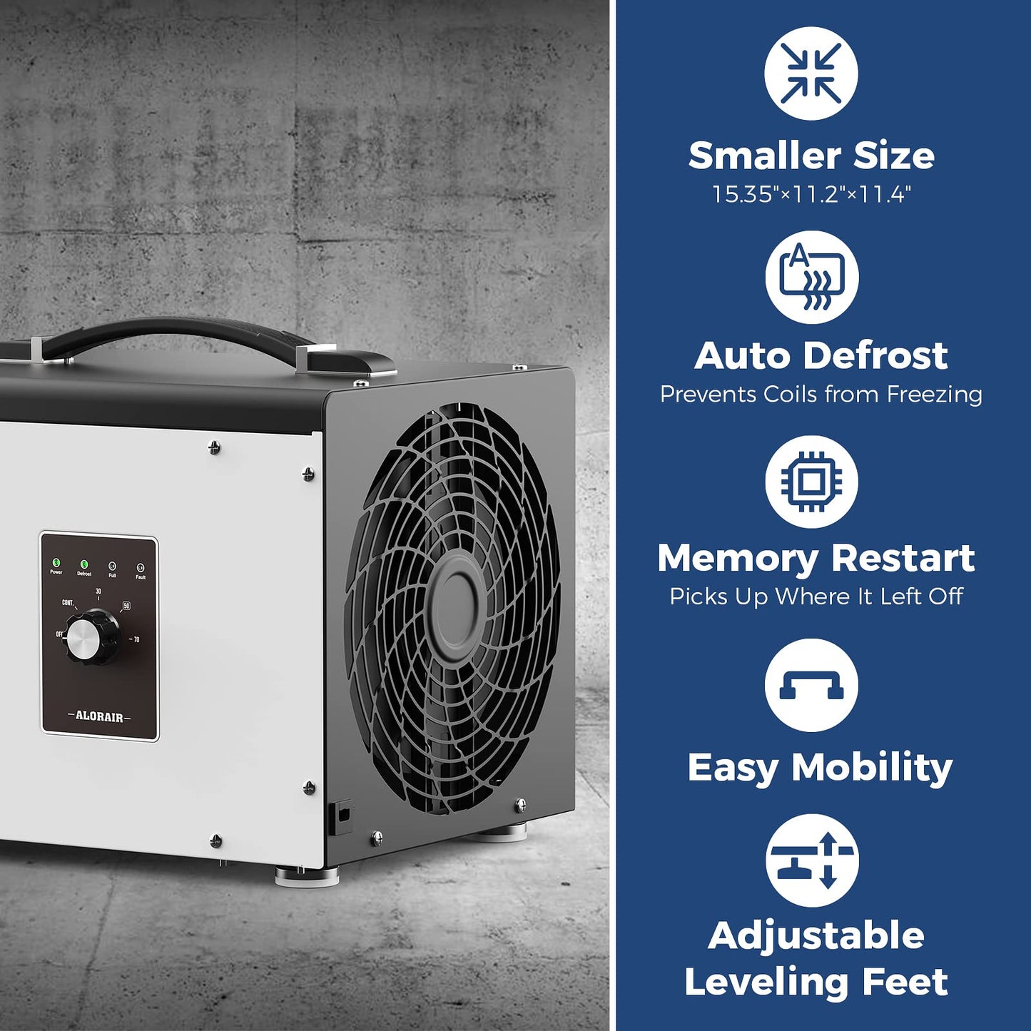 ALORAIR 70 PPD Crawl Space Dehumidifier, Crawlspace Dehumidifiers Commercial Dehu for Home and Basements, Compact, Portable, Auto Defrost, Memory Starting, cETL