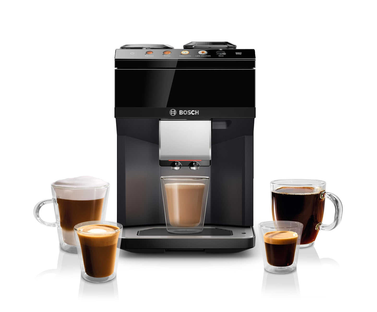 Bosch Fully Automatic Coffee and Espresso Machine - 9 Drinks, Barista Quality, Double Cup Super Coffee Maker - Programmable Machine, Large Bean Capacity - Easy Clean, Maintenance - Black - TPU40109