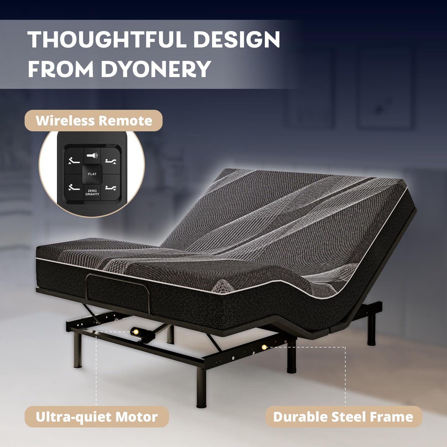 Dyonery Twin XL Adjustable Bed Base Frame with Wireless Remote + 12 Inch Twin XL Gel Memory Foam Mattress Bed in a Box, Head and Foot Incline, Zero Gravity, Fiberglass Free, 80" × 38"