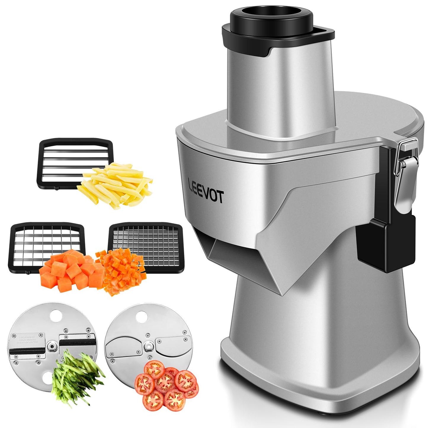 LEEVOT Commercial Vegetable Chopper 200W, Electric Food Processor for Slicing Dicing Shredding, Professional Veggie Cutter for Restaurant, Hotel School, Cafeteria, French Fry, Cheese Grater