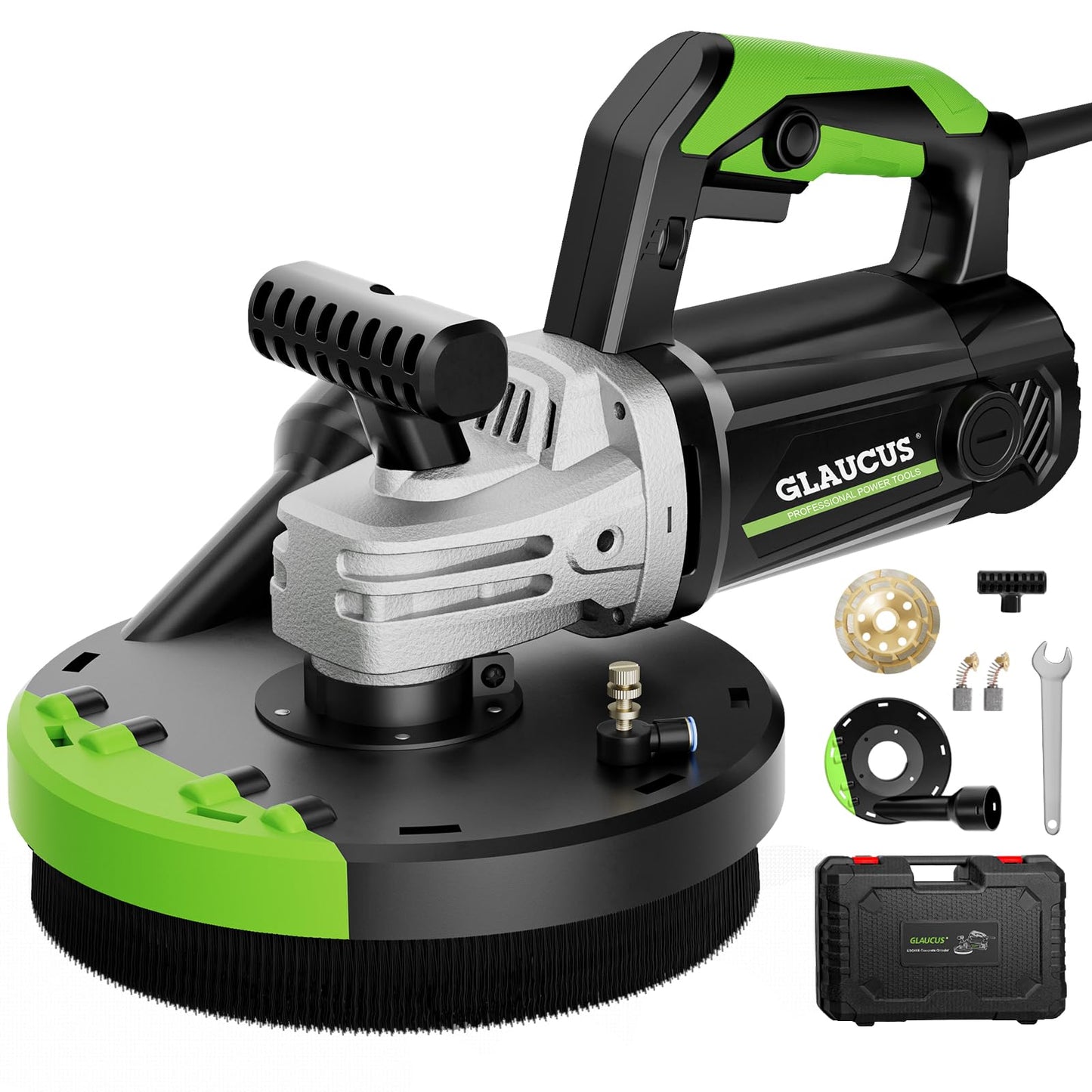 GLAUCUS® 7-Inch Concrete Surface Grinder, Angle Grinder Kit with Dust Shroud, floor grinder, 2200W Motor,Auxiliary Handle, Diamond Wheel, 90° Seamless sanding for Floor, Wall, Adhesive and Ceiling