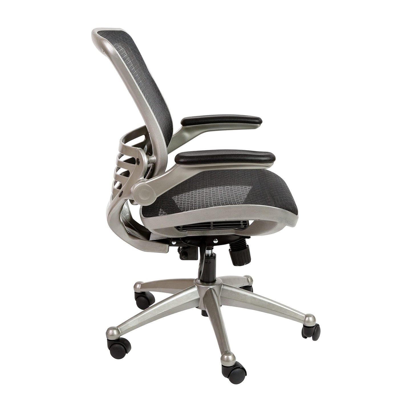 Flash Furniture Warfield Mid-Back Transparent Black Mesh Executive Swivel Office Chair with Graphite Silver Frame and Flip-Up Arms