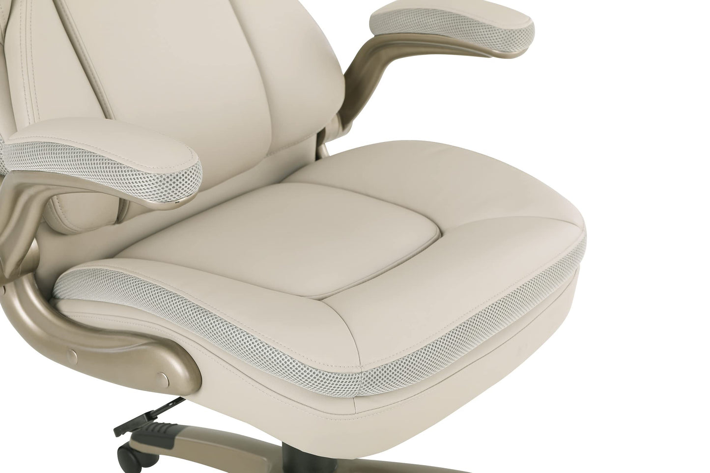 Office Star ECH Series Executive Bonded Leather Office Chair with Lumbar Support and Padded Height Adjustable Arms, Taupe with Cocoa Coated Nylon Base