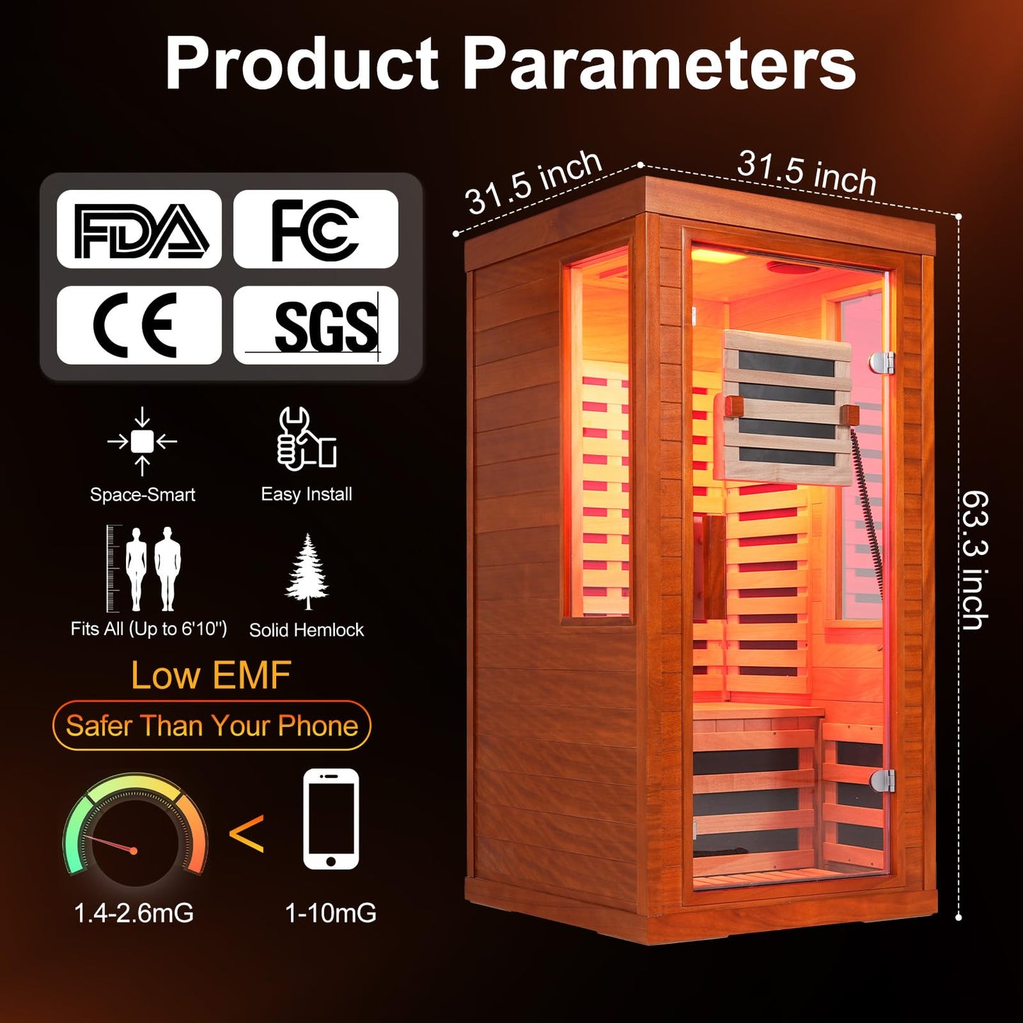 CedarLuma Full Spectrum Infrared Sauna with FDA-Certified 660nm & 850nm Red Light Therapy, Low EMF Carbon Fiber Heating Panels, Fast Heat-Up Canadian Hemlock 1-Person Indoor Sauna for Home, 1170W 110V