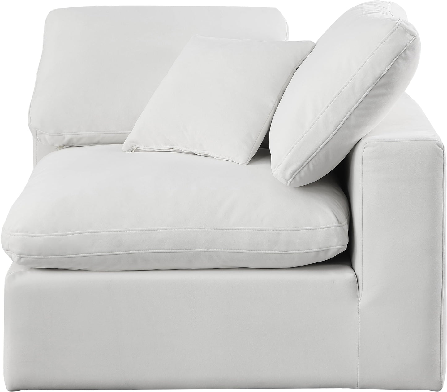 Meridian Furniture 189Cream-Corner Comfy Collection Modern | Contemporary Velvet Upholstered Corner Chair, Soft Cream Velvet, Down Feather Cushions, 40" W x 40" D x 34.5" H, Cream
