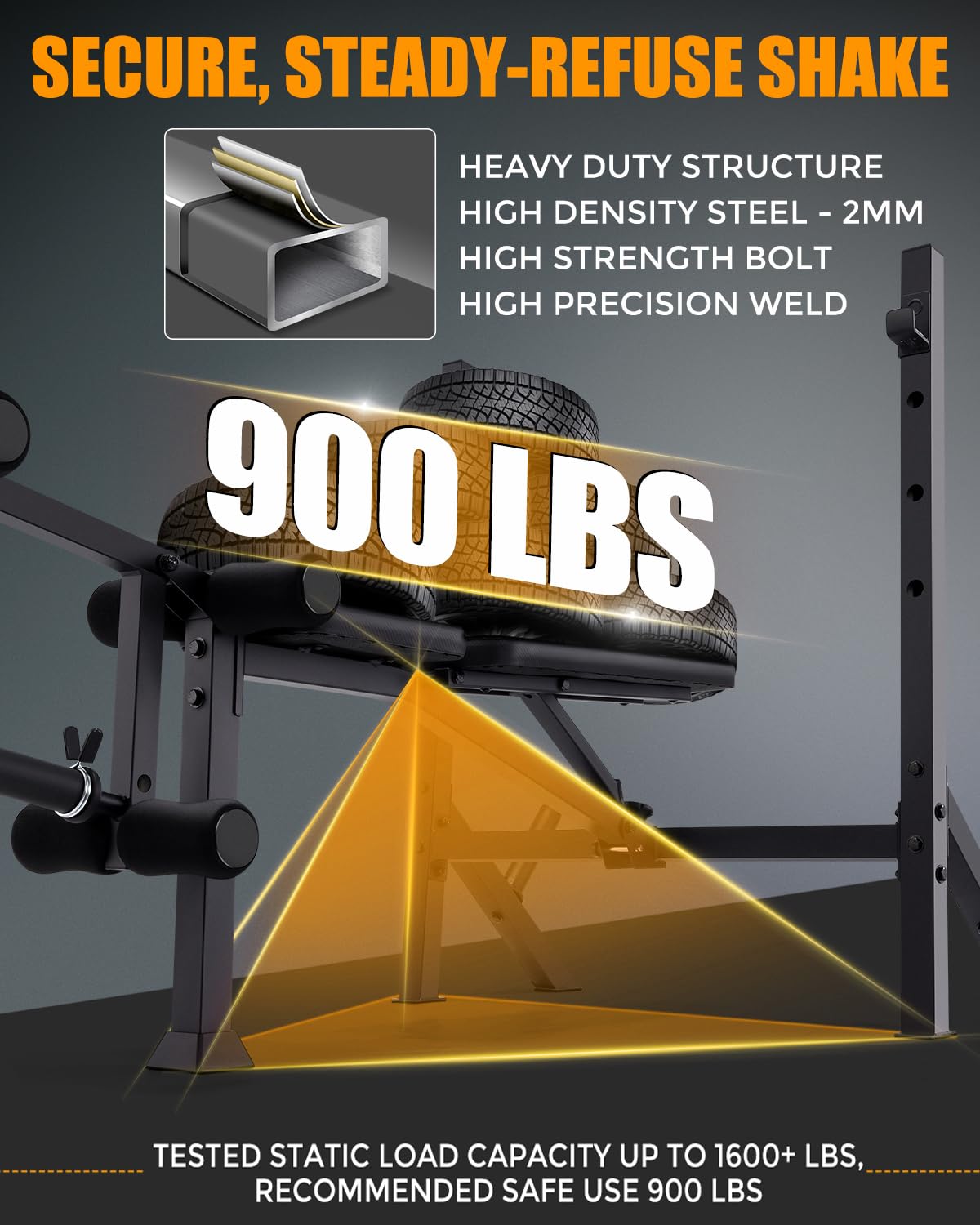 ANCHEER 900LBS Weight Bench Set with Barbell Rack, Heavy Duty Bench Press Set with Leg Extension and Leg Curl, Foldable Workout Benches for Home Gym with J Hooks & Olympic Sleeves (US Stock)