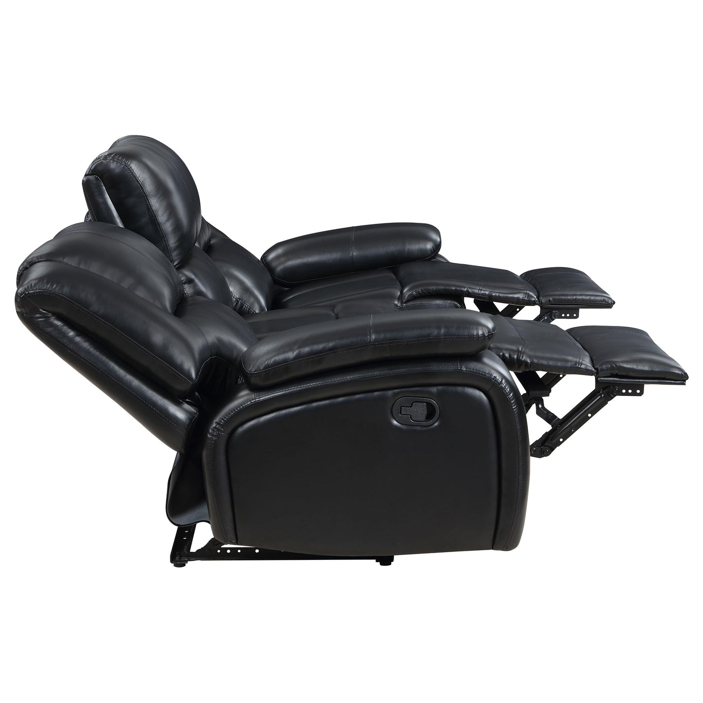 Coaster Home Furnishings - Camila - Wood and Faux Leather - Reclining Sofa with Manual Motion, Padded Pillow Arms, and Channeled Seat - Living Room - Black - 610244