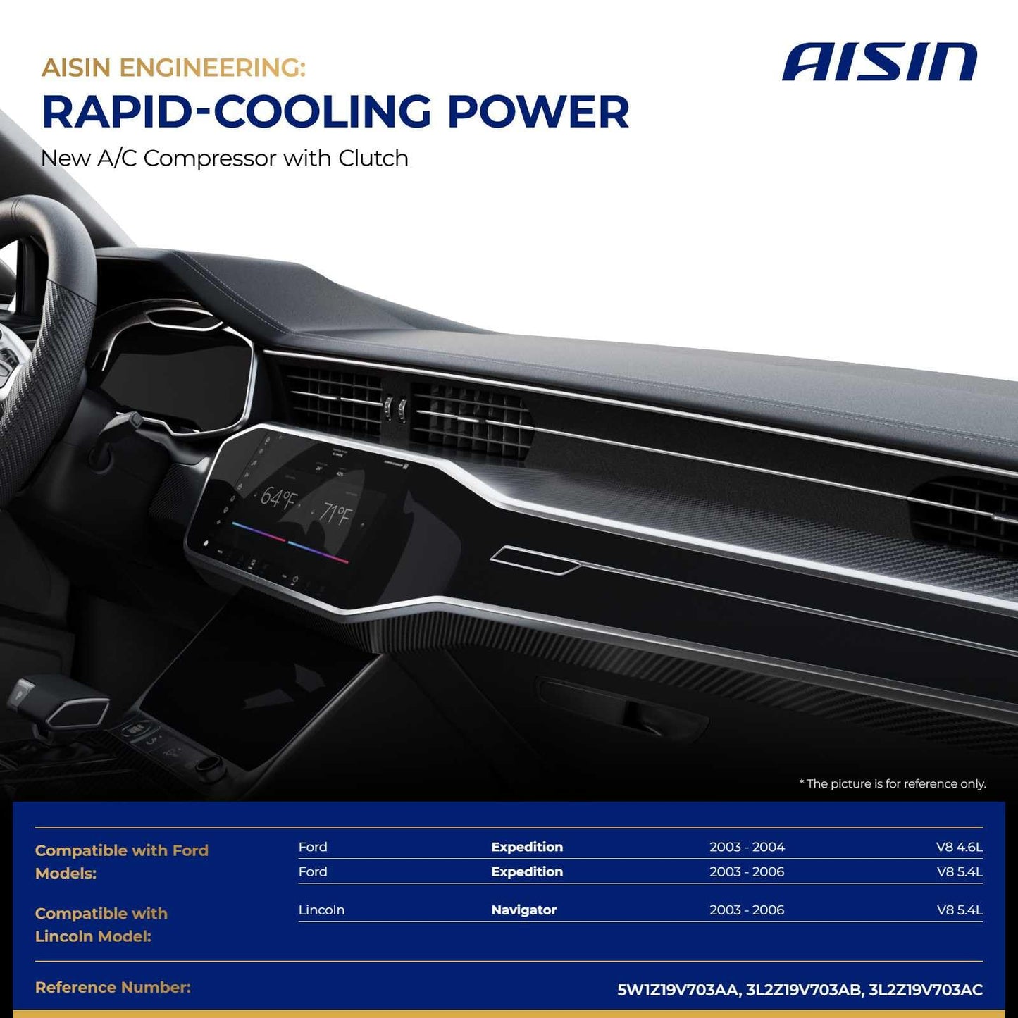AISIN AFTERMARKET ACCFD-00310 Air Conditioner AC Compressor - Compatible with Ford Expedition 2003-2006 4.6L 5.4L, Lincoln Navigator 2003-2006 5.4L - with 6-Pulley Groove, with Clutch
