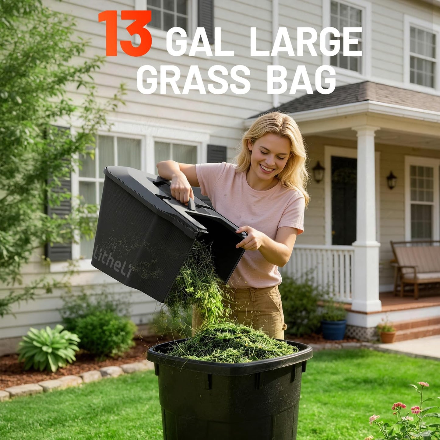 Litheli Electric Lawn Mower Cordless,Grass Cutter Machine for 3200 Sq. Ft, Brushless Motor, 16 in Cutting Width, 6 Level Cutting Height, 2 * 5.0 Ah Batteries and Charger, 2-in-1 Mulch/Bag