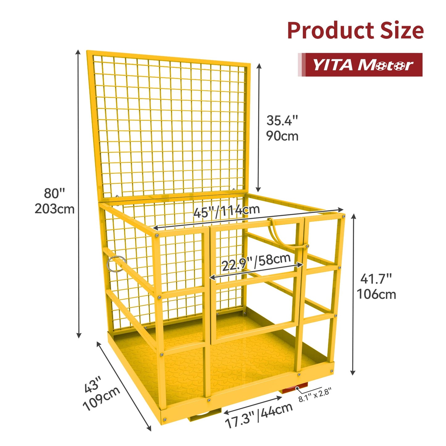 YITAMOTOR 43"x45" Forklift Safety Cage, 1400lbs Forklift Man Basket Work Platform with Safety Strap, Heavy Duty Collapsible Lift Cage for Most Aerial Jobs