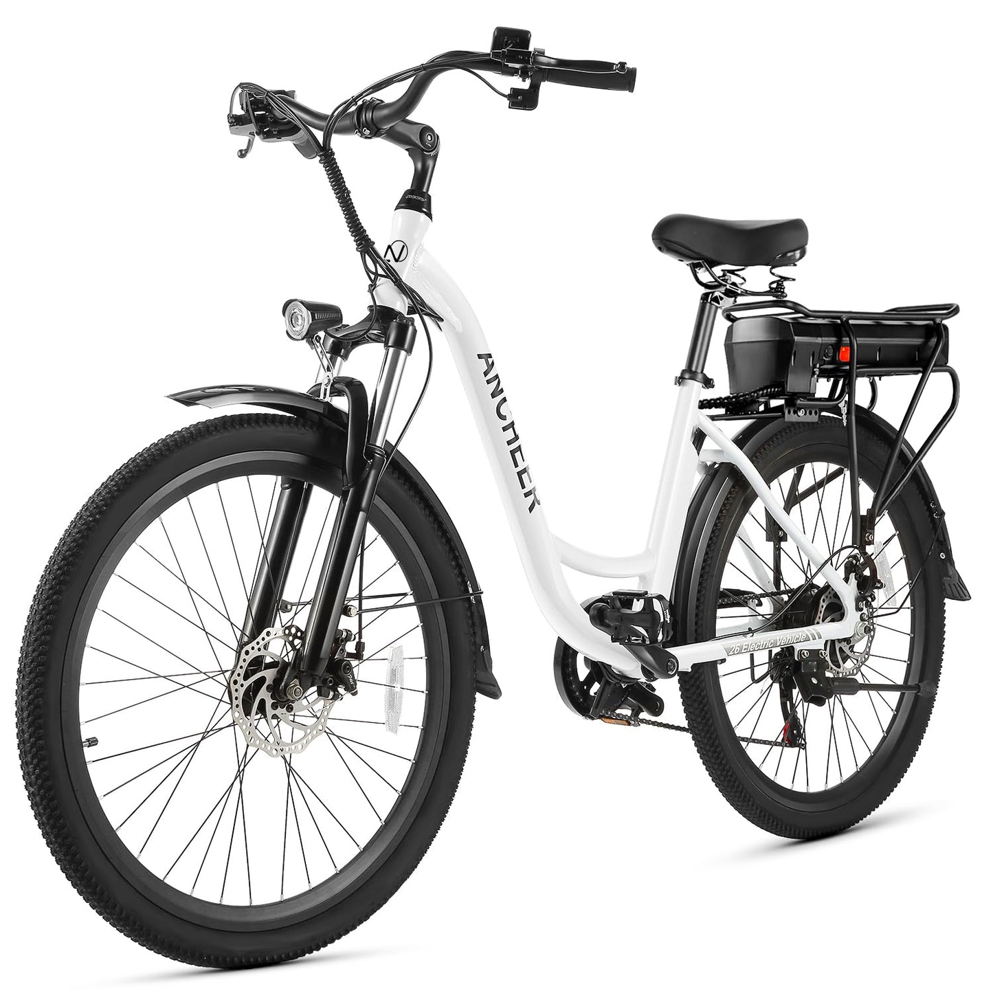 ANCHEER Electric Bike for Adults, 26" EBike, 48V 500Wh Removable Battery, Commuter Electric Bicycles, Fast-Charge, 7-Speed, LCD Digital Display, Suspension Fork, Cruise Control, UL2849