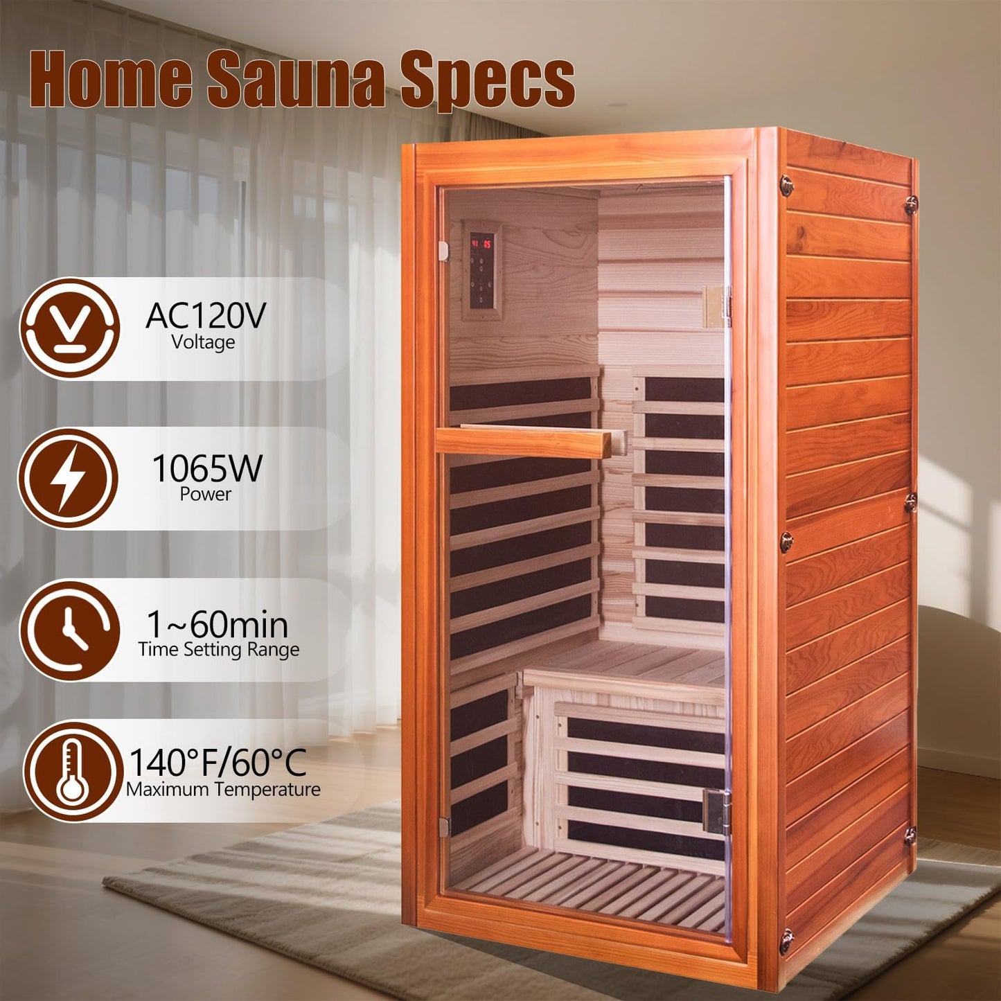 InfraHHZQ 1 Person Infrared Sauna for Home Far Infrared Sauna Room Red Cedar Low EMF Indoor Sauna with Speaker 7 Color Lighting Personal Dry Sauna for Home Gym Spa