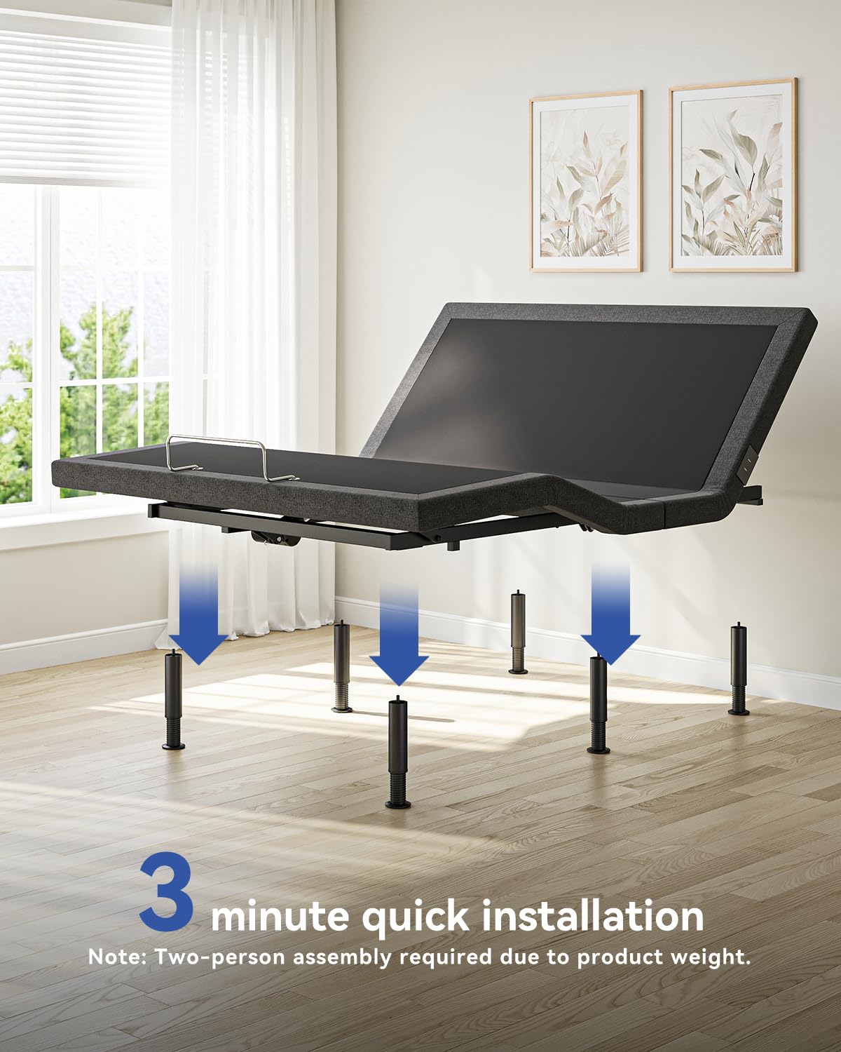 kaipuyiree Queen Size Adjustable Bed Frame with Massage & Zero Gravity - Electric Bed Frame with Remote, USB Charging, LED Night Light, 7.5-12.5" Adjustable Height, 900LBS Capacity, Quiet Motor