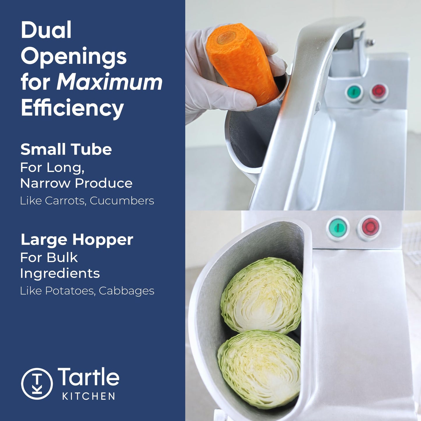 Tartle Kitchen 550W Electric Vegetable Chopper - Commercial Food Processor with Continuous Feed, Dual Feed Openings, 5 Discs for Slicing, Shredding, & Grating - Restaurant-Grade, NSF & ETL Certified