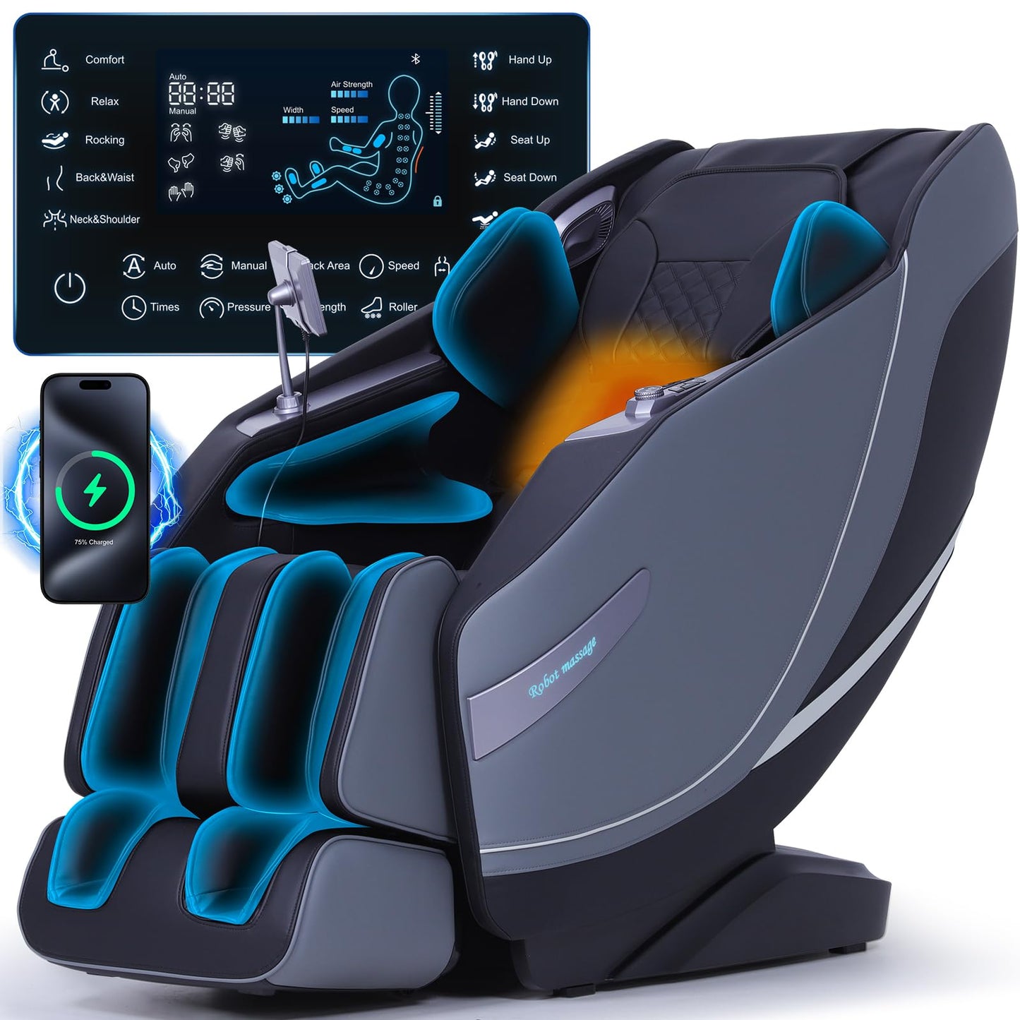 UIIU Massage Chair Full Body Zero Gravity, 3D ‌SL-Track Shiatsu Massage with Unique Rocking Sleep Mode, Upgraded Calf & Knee Massage (+11cm) for Tall People, Wireless Charging &Touch Screen,Black