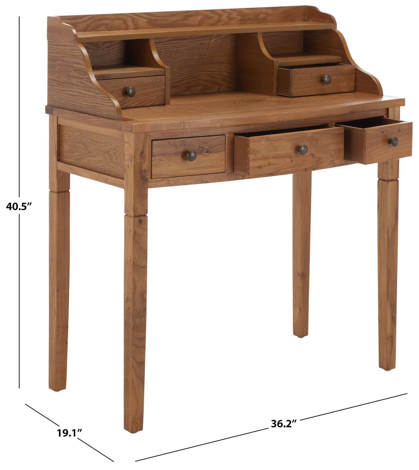 SAFAVIEH Furniture - Landon 5-Drawer Writing Desk - Oak - Solid Wood - Classic Hutch Design - Ideal for Home Office, Living Room, Den, 36.2"W x 19.1"D x 40.5"H (AMH6516A)