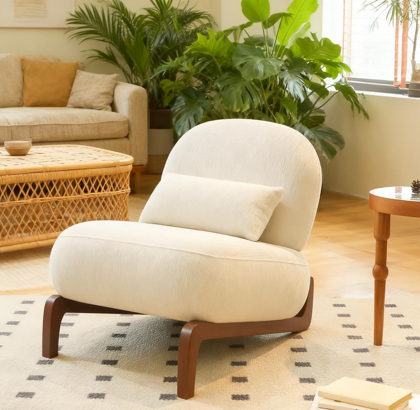 KEIKI Cute Accent Chair Set of 2, Living Room Single Seat Sofa with Solid Wood Legs, Velvet Comfy Armless Reading Chair for Bedroom, Apartment, Waiting Room, Balcony, White