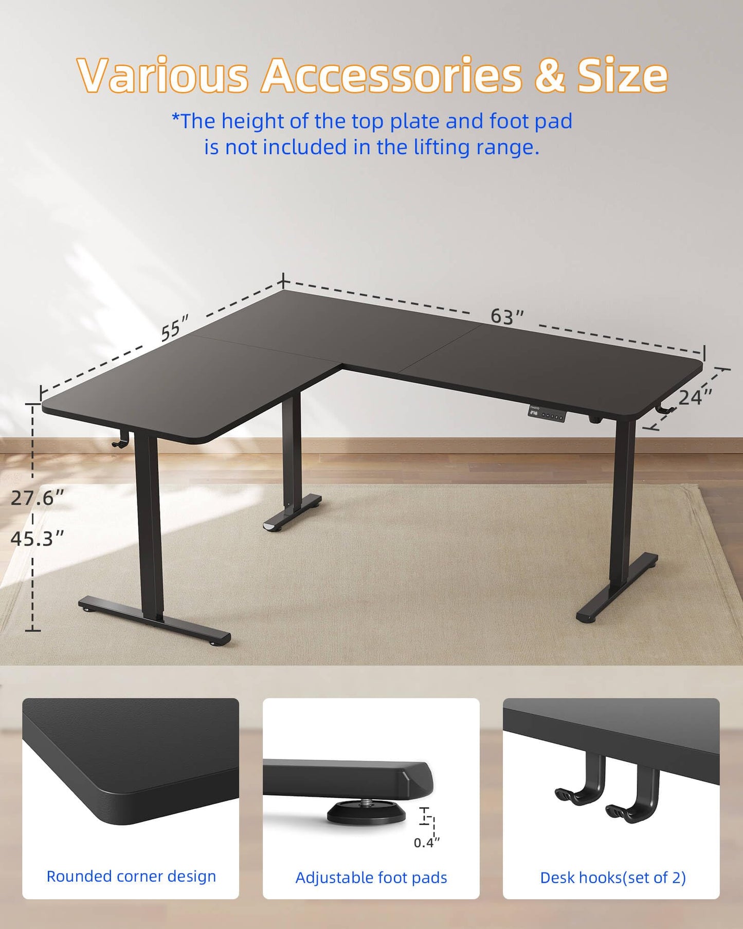 YIHAYO L Shaped Standing Desk Adjustable Height, 63 x 55 Inches Electric Corner Standing Desk with Splice Board, Computer Desk for Home Office, Black