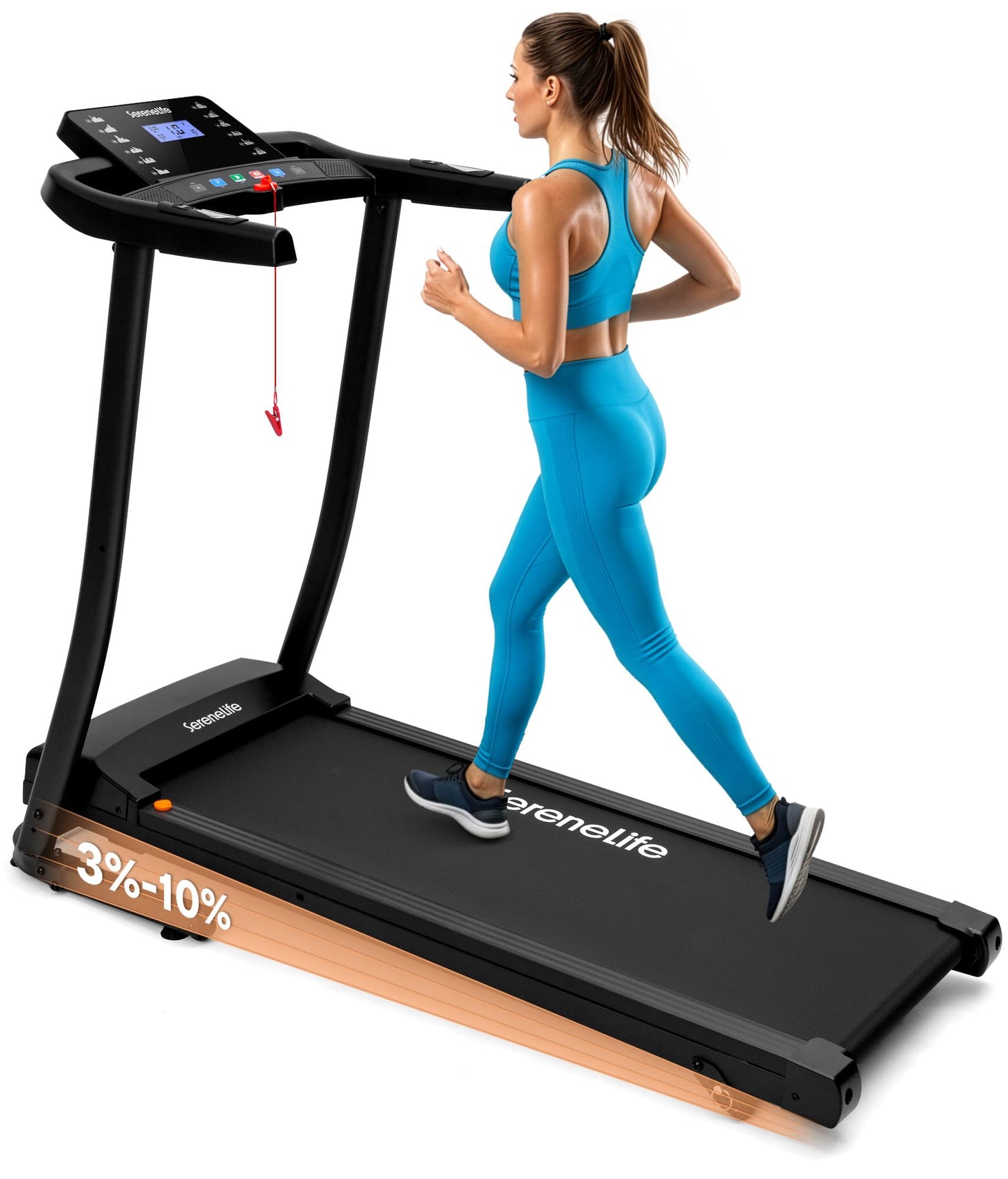SereneLife Treadmill with Incline & Handle Bars | Compact Portable Walking Pad & Treadmill for Home/Apartment | Wide Running Belt 40" x 16" | Includes Workout Trainer Program with Bluetooth App
