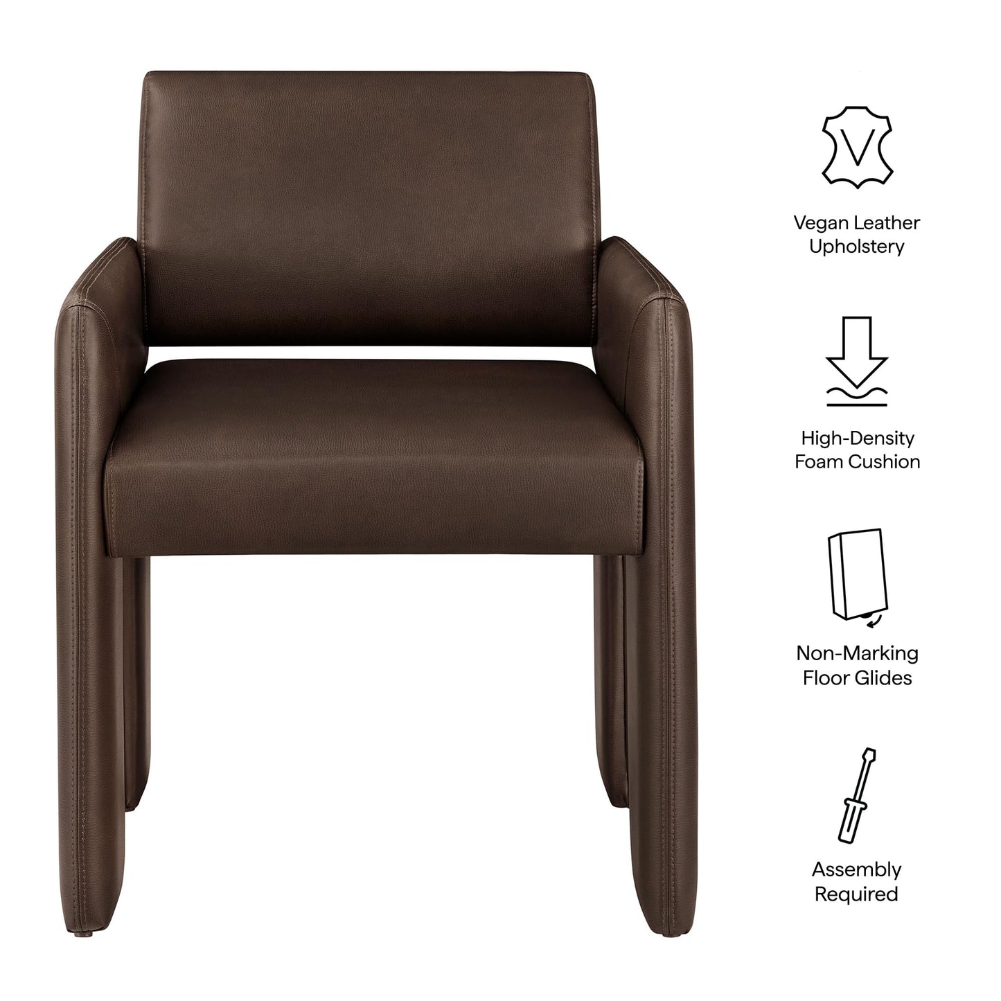 Modway Daven Fully Upholstered Vegan Leather Dining Chair in Espresso – Mid-Century Modern Faux Leather Accent Chair with Cushioned Seat for Living Room, Office, Bedroom