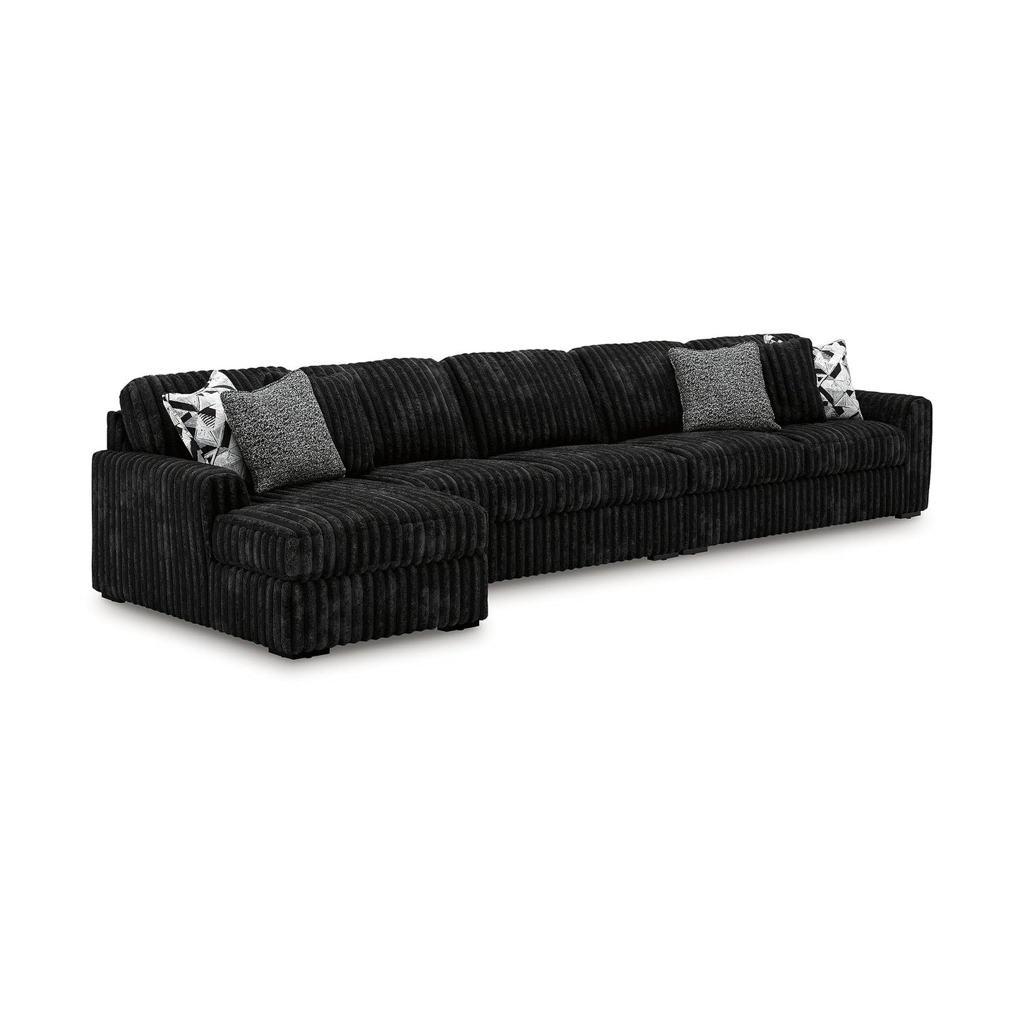 Signature Design by Ashley Midnight‑Madness Sectionals, Jumbo Corduroy Sectional Sofa with Chaise, Plush Cushioned Comfort for Cozy Living Room Lounging, 190" W x 65" D x 40" H, Black