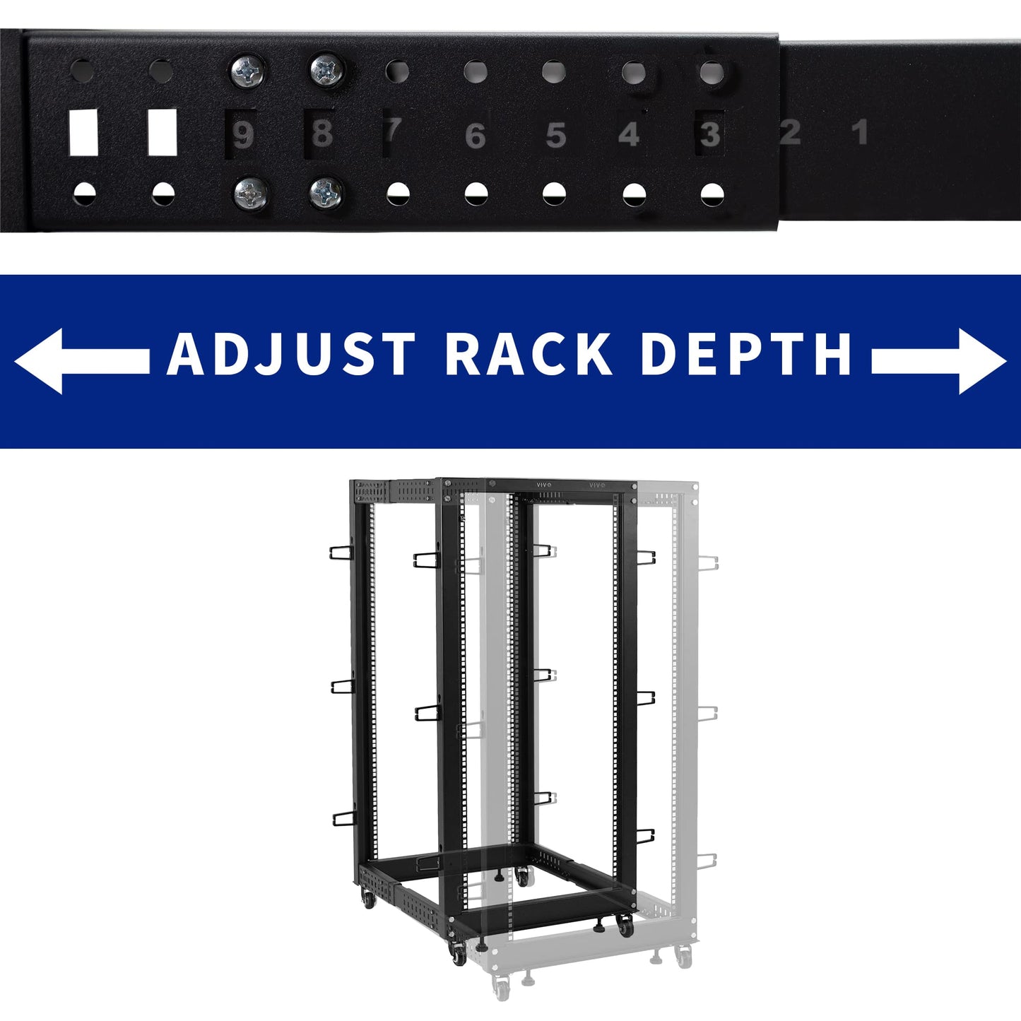 VIVO 25U Freestanding Server Rack, Mobile Open Frame 22 to 40 inch Adjustable Network Server Cart, Black, CART-SR25U