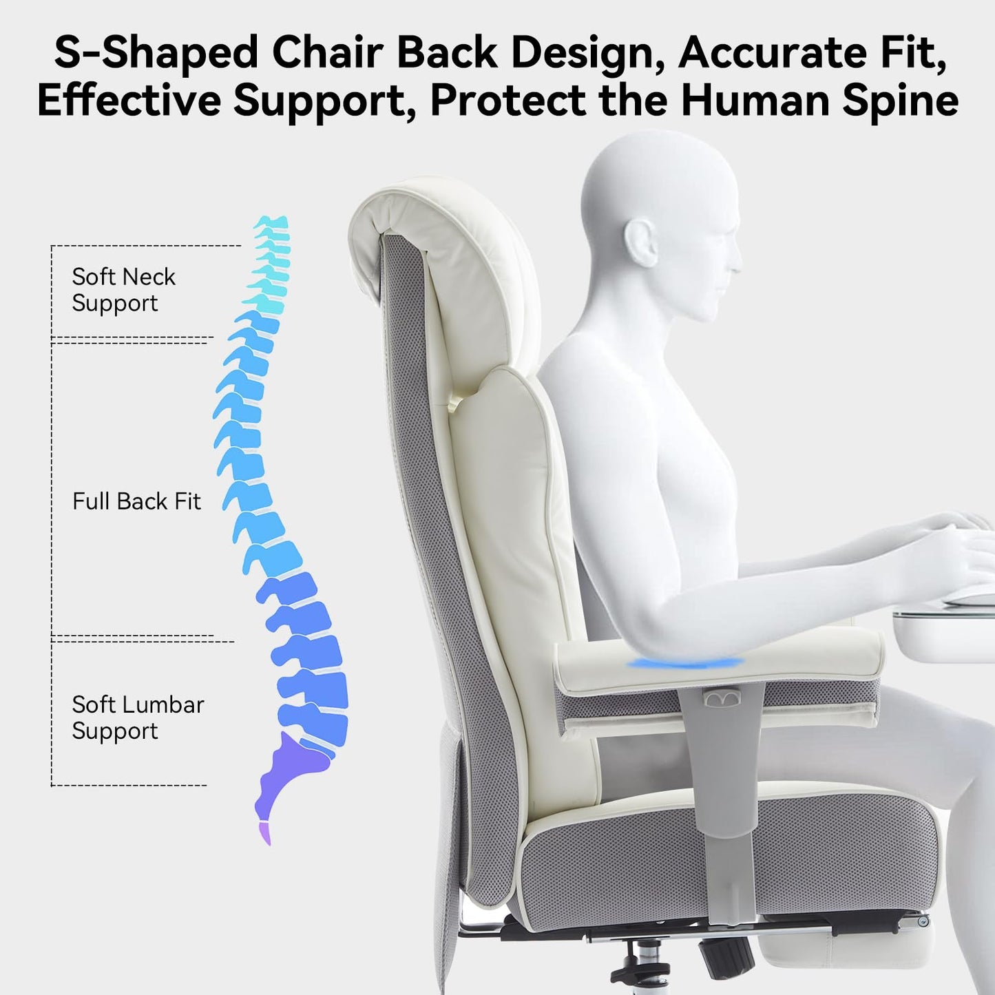 Efomao Big and Tall Executive Office Chair 400lbs - White Desk Chair for Women with Footrest, 24" Wide Ergonomic Pocket Spring Cushion Seat, Heavy Duty Computer Chair for Home Office, Gaming