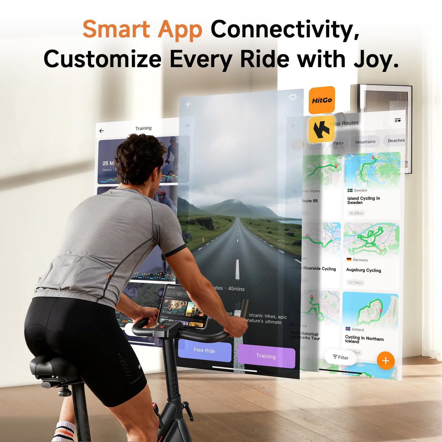 Hitgo Magnetic Exercise Bike for Home - Ultra Quiet Indoor Cycling Bike with Bluetooth App, 3kg Cast Iron Flywheel, Compact Stationary Bike for Apartment, 265lbs Weight Capacity, Silver