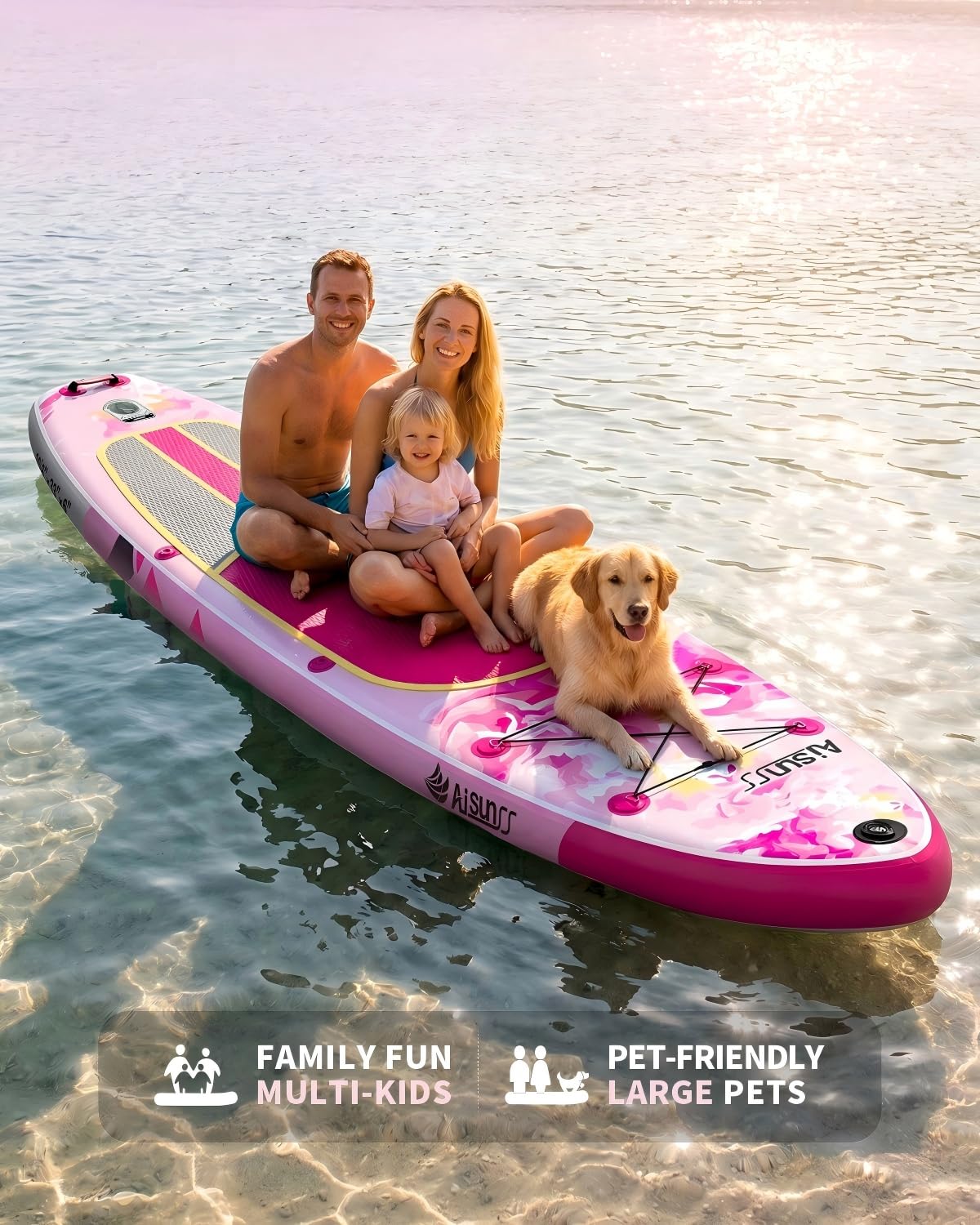 AISUNSS 10.6’ Inflatable Stand Up Paddle Board, 33’’ Wide Stance Paddle Boards with Premium Paddleboard Accessories, Double Action Pump, Removable Fin for Youth & Adults (Flowers Pink)