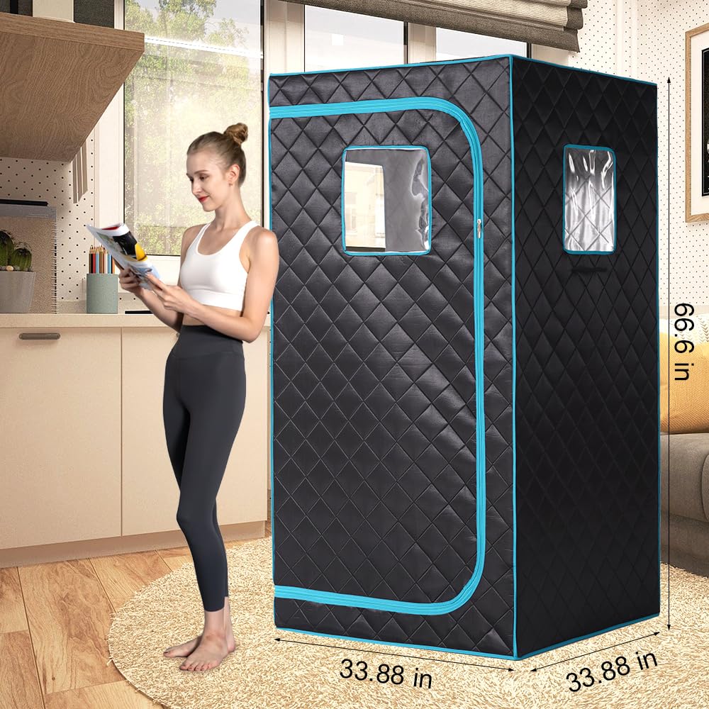 Smartmak Portable Infrared Sauna Box with 660nm Red Light Therapy Lamp for Home, Personal Indoor Full Body Dry Sauna Spa Tent, Relax Saunas with 6 Heaters, Heated Foot Pad, Remote, Chair, Blackgreen