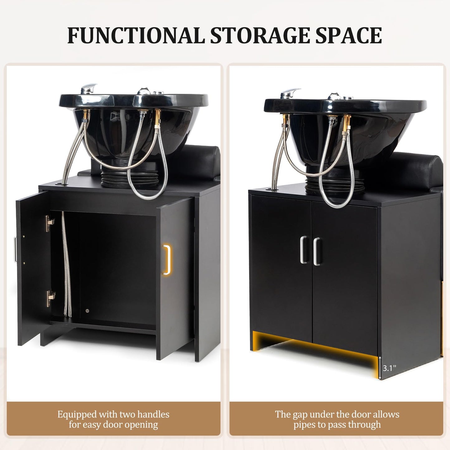 OmySalon Shampoo Chairs for Salon, Stainless Steel Frame & UPC Certified Shampoo Bowl, Hair Washing Station, Backwash Unit for Beauty Spa Barbershop, Black Gold