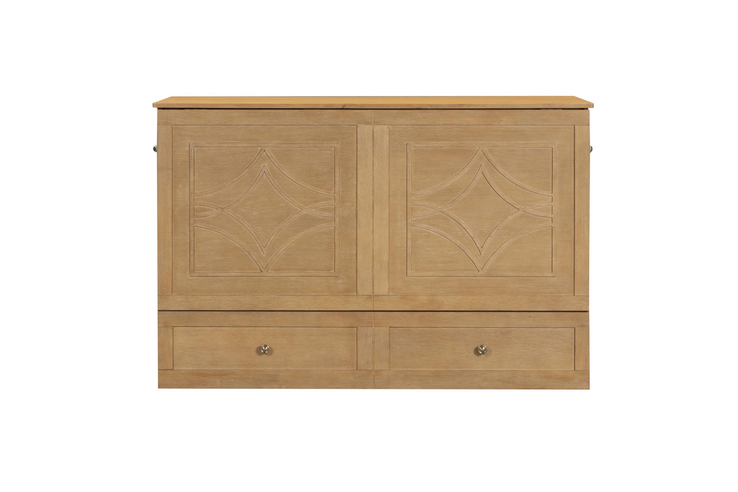 Mega Solutions Breeze Murphy Cabinet Chest Bed with Charging Station 6 Inch, Queen (Light Oak)