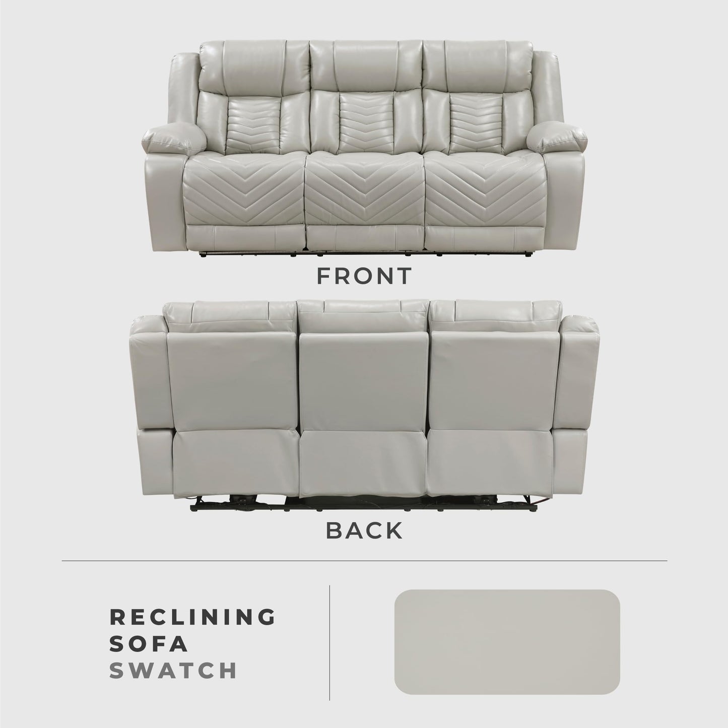 Lexicon Wall Hugger Power Double Reclining Sofa with Center Drop-Down Table, Faux Leather Home Theater Seating with LED Lighting/USB Charging Ports/Wireless Charger/Cup Holders, Magazine Pocket, Gray