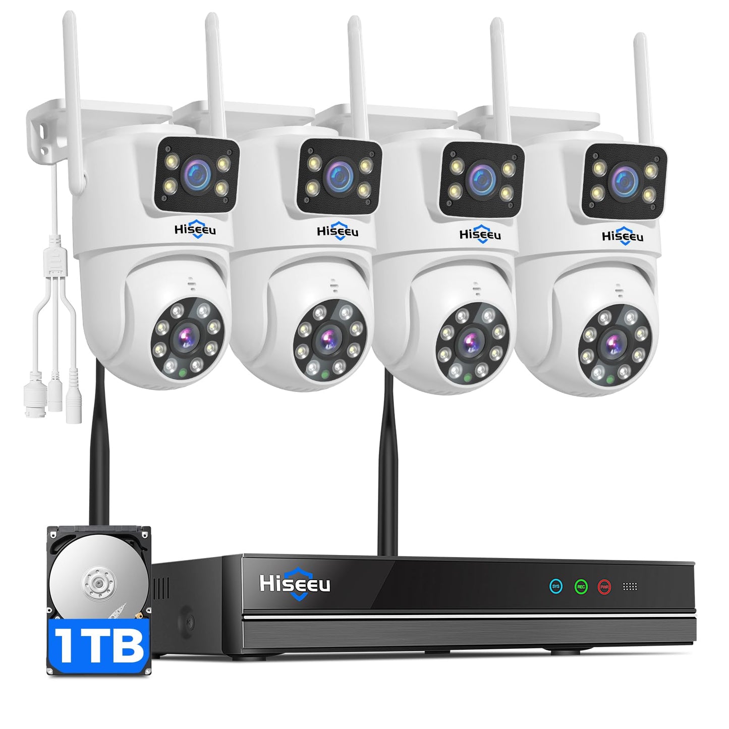 Hiseeu Wireless Security Cameras Outdoor, 5G & 2.4G WiFi Pro, Wireless Home Security Camera System, Dual Lens, 360° Pan & Tilt, Auto Tracking, Color Night Vision, 1TB HDD No Subscription, Need Plug In
