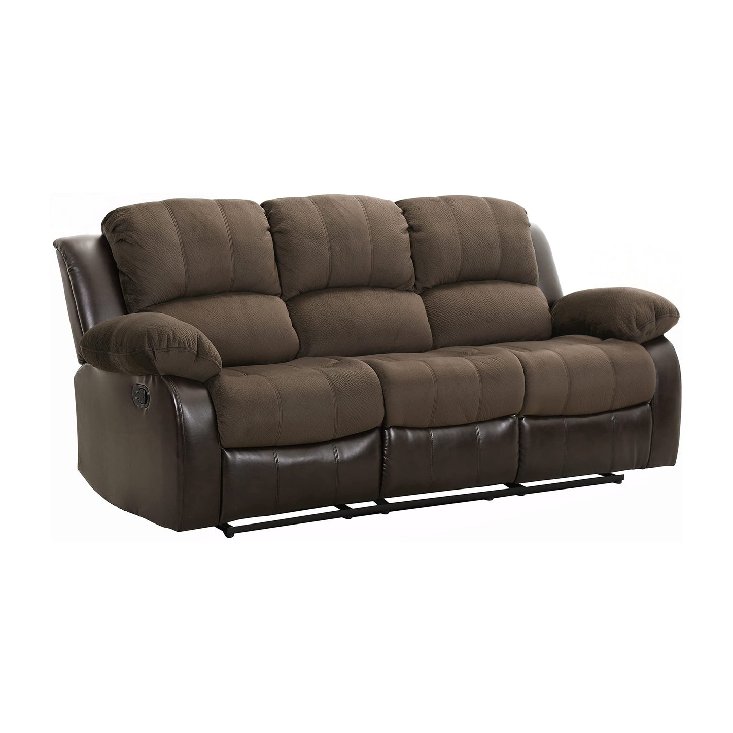 Homelegance Manual Double Reclining Sofa, Textured Microfiber Match Faux Leather Wall Hugger Recliner Sofa, High Density Foam Over Pocket Coils, for Living Room/Apartment, Brown