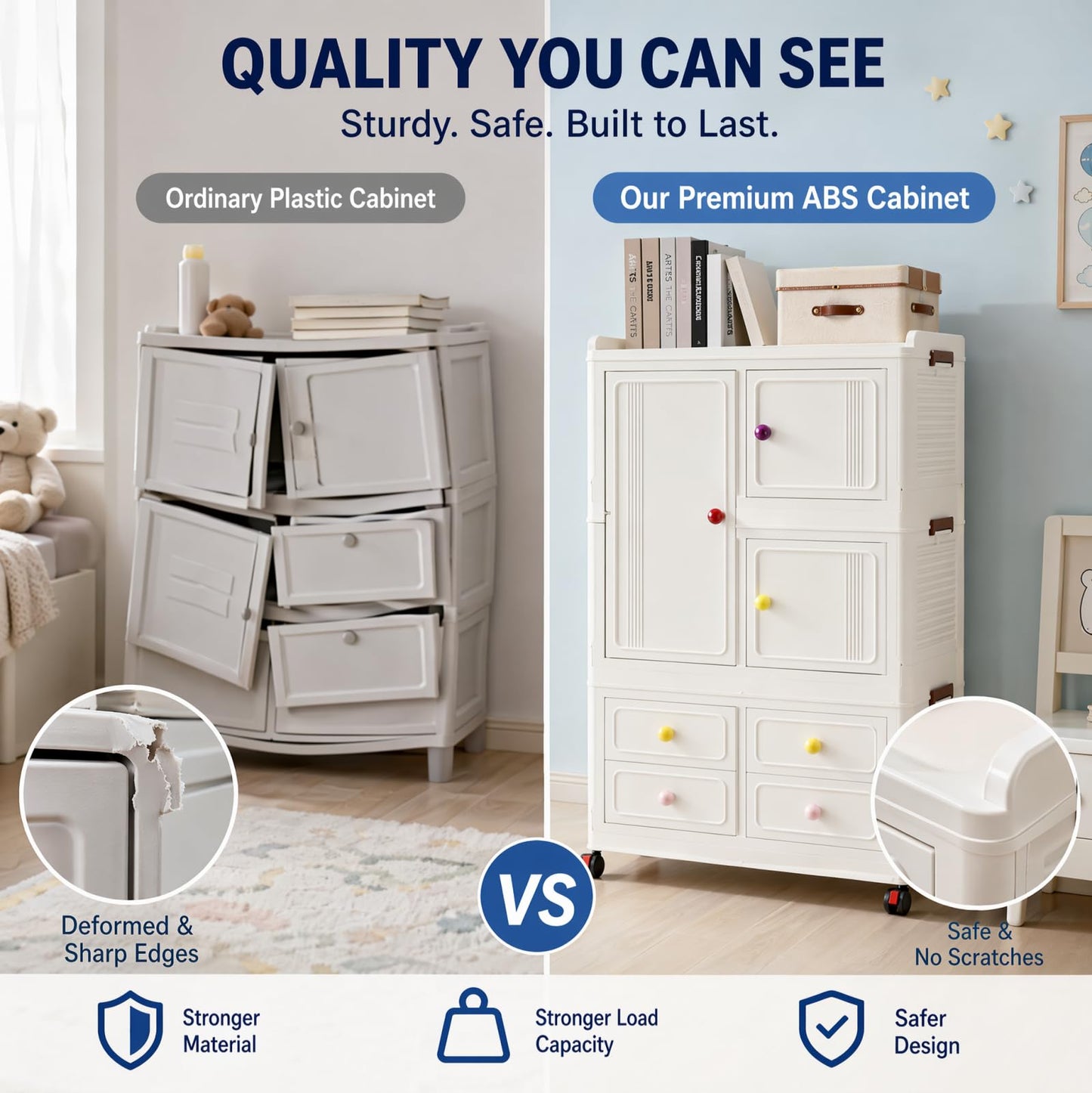FoldTrend Foldable Storage Cabinet with Wheels & Lids, Highly Impact-Resistant ABS, Large Capacity Storage Cabinet for Home, Apartment, Dorm, Living Room - Easy No-Tool Assembly