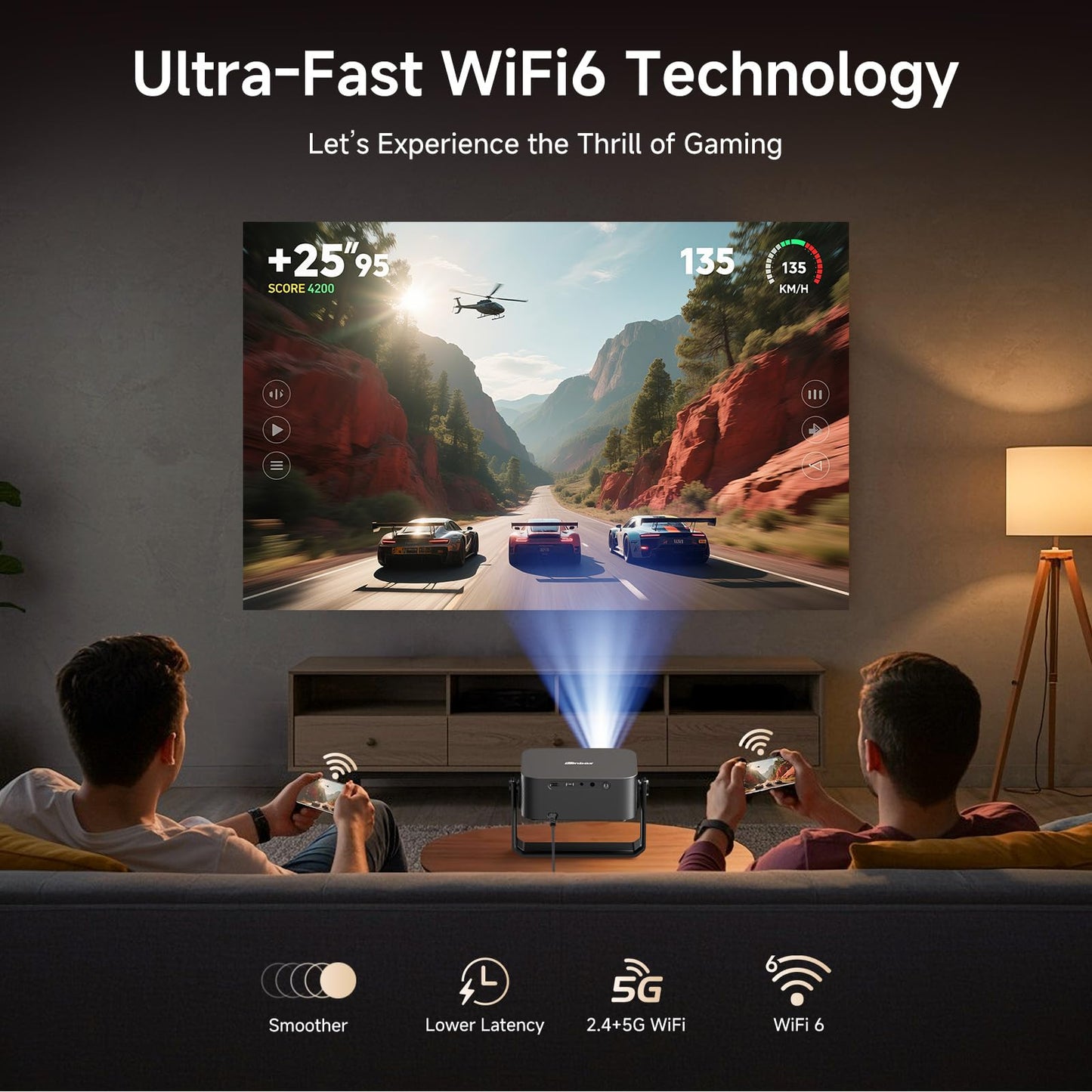 [2000 ANSI/Auto Focus & Keystone/Built-in APP] 4K Outdoor Projector with Wifi and Bluetooth, Smart Portable Projector with Built in Apps YouTube/PrimeVideo & Dolby, Home Theater Projector with HDR10+