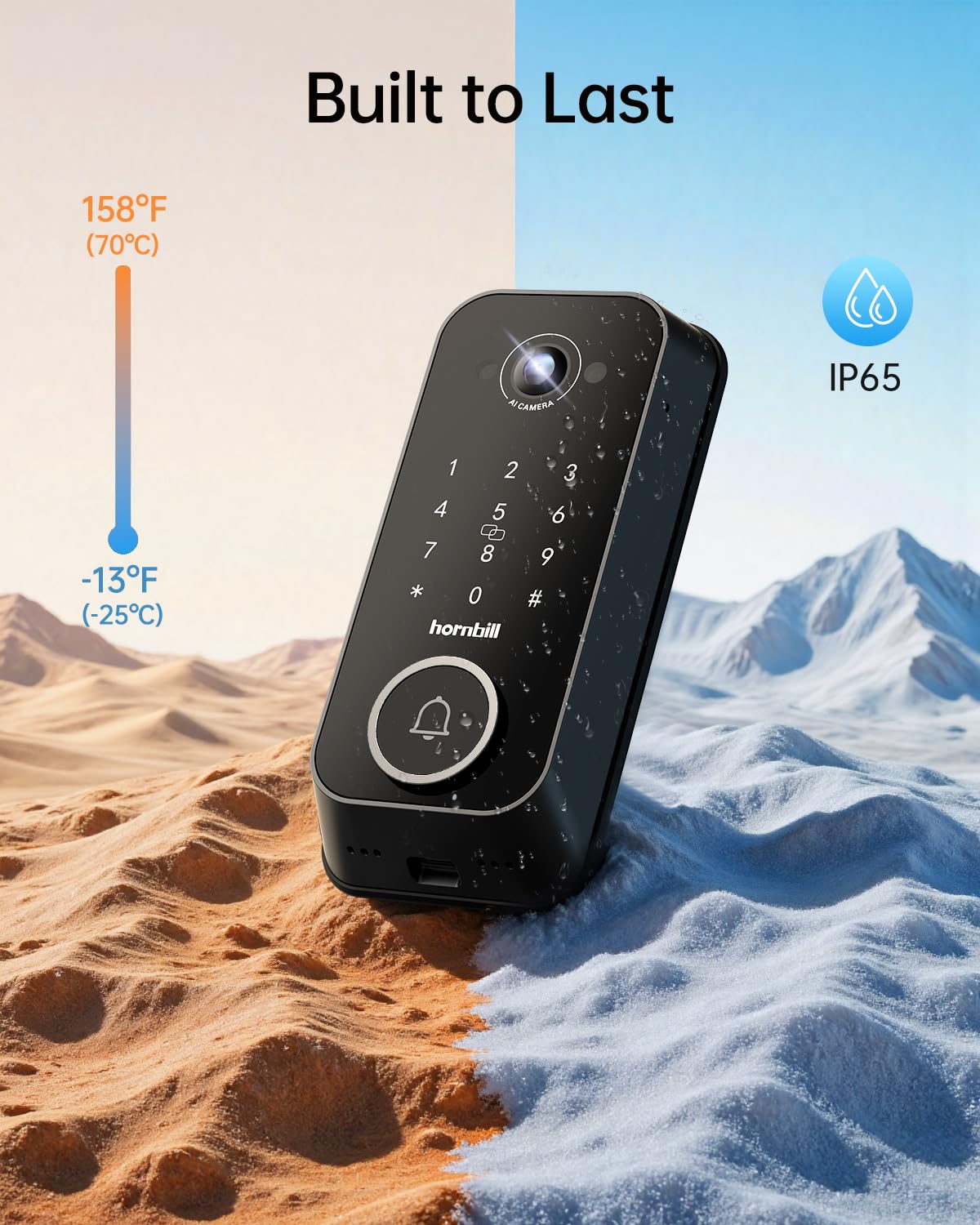 Smart Front Door Lock Sets: 2K HD Camera Lock with Doorbell Kits, Hornbill Fingerprint Keyless Entry Door Lock with Handles, WiFi Deadbolt(only 2.4G) for Remote Control, Free APP/Alexa/PIR, Black