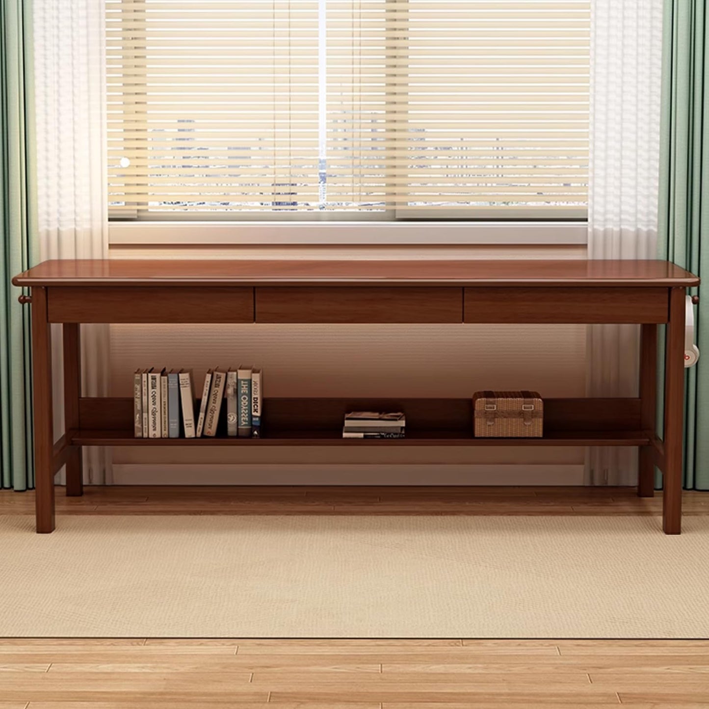 Ytaoka 70.86" Long Solid Wood Desk with 3 Drawers Home Office Computer Desk Mid Century Modern Large Study Writing Desk Simple Real Wood Desk Study Table Workstation, Walnut