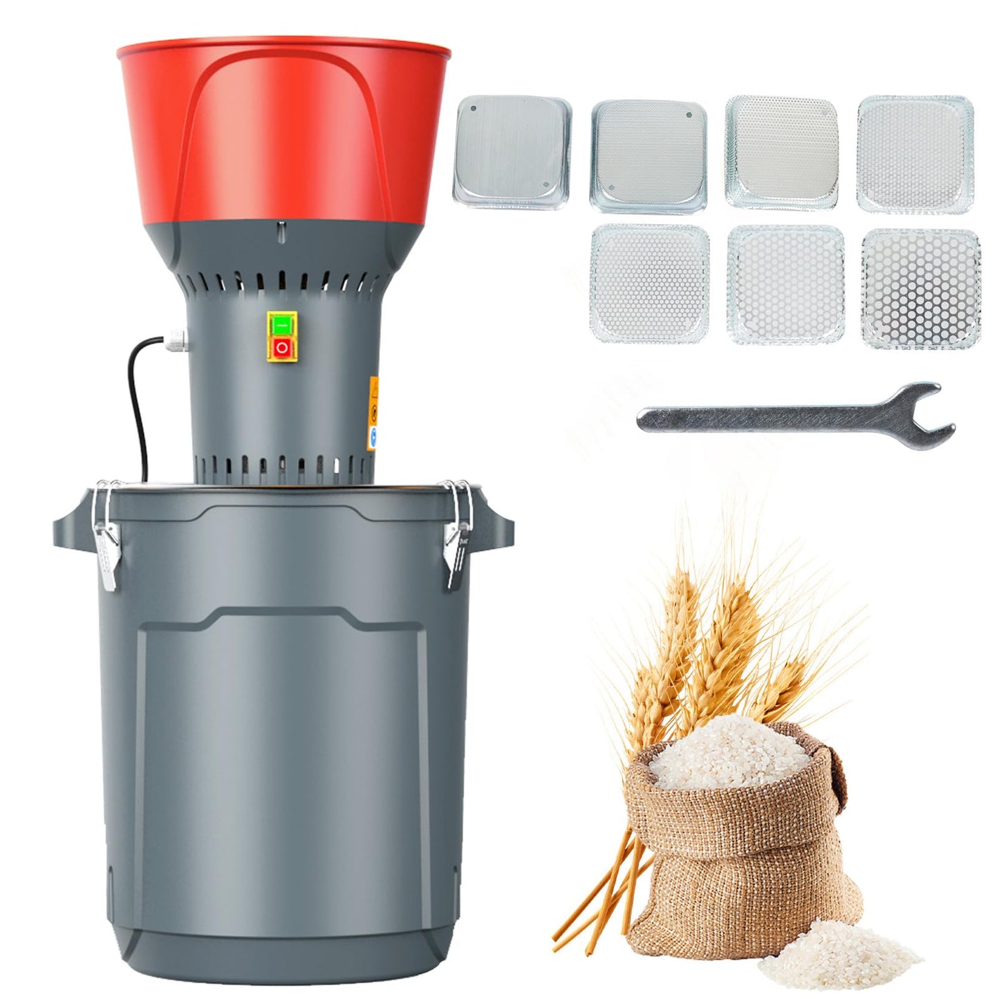 DETODDA 15.8 Gallon Electric Corn Grinder Mill for Chicken Feed, Grain Mill Grinder with 7 Screens, Heavy Duty Feed Grinder for Corn, Wheat, Rice, Soybeans, Livestock Feed, Farm & Homestead Use-Red