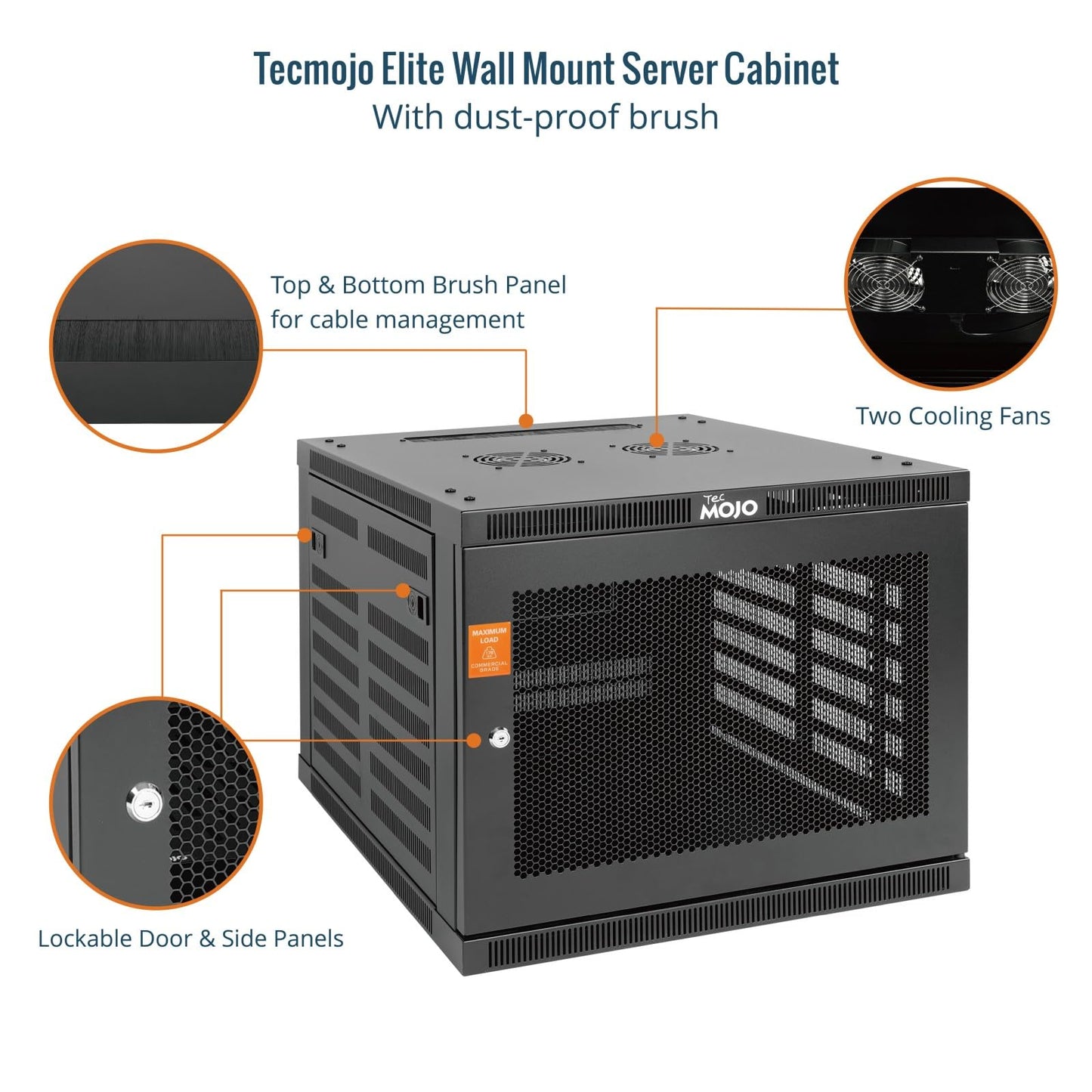 Tecmojo 9U Wall Mount Rack Cabinet, Heavy-Duty 176 Lbs High Load Capacity, 19” Enclosed Server Network Rack with 2 Colling Fans, Mesh Door, 23.6” Deep – Elite Collection