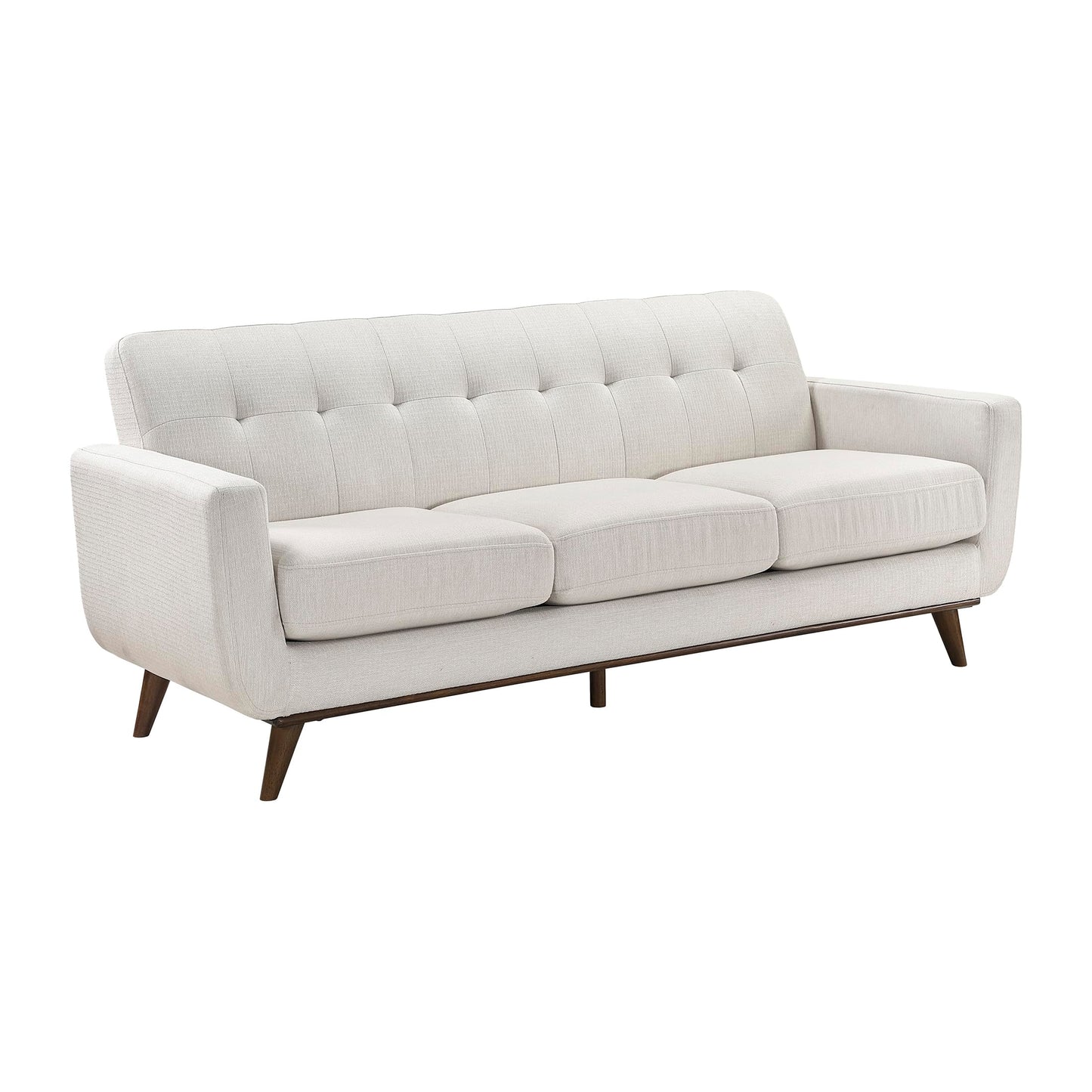 Lexicon Modern Accent Couch, Textured Fabric Upholstered Sofa with Brown Wood Legs, Track Arms, Tufted Couch Back, 3 Seater Sofa for Living Room/Office/Waiting Room, Beige